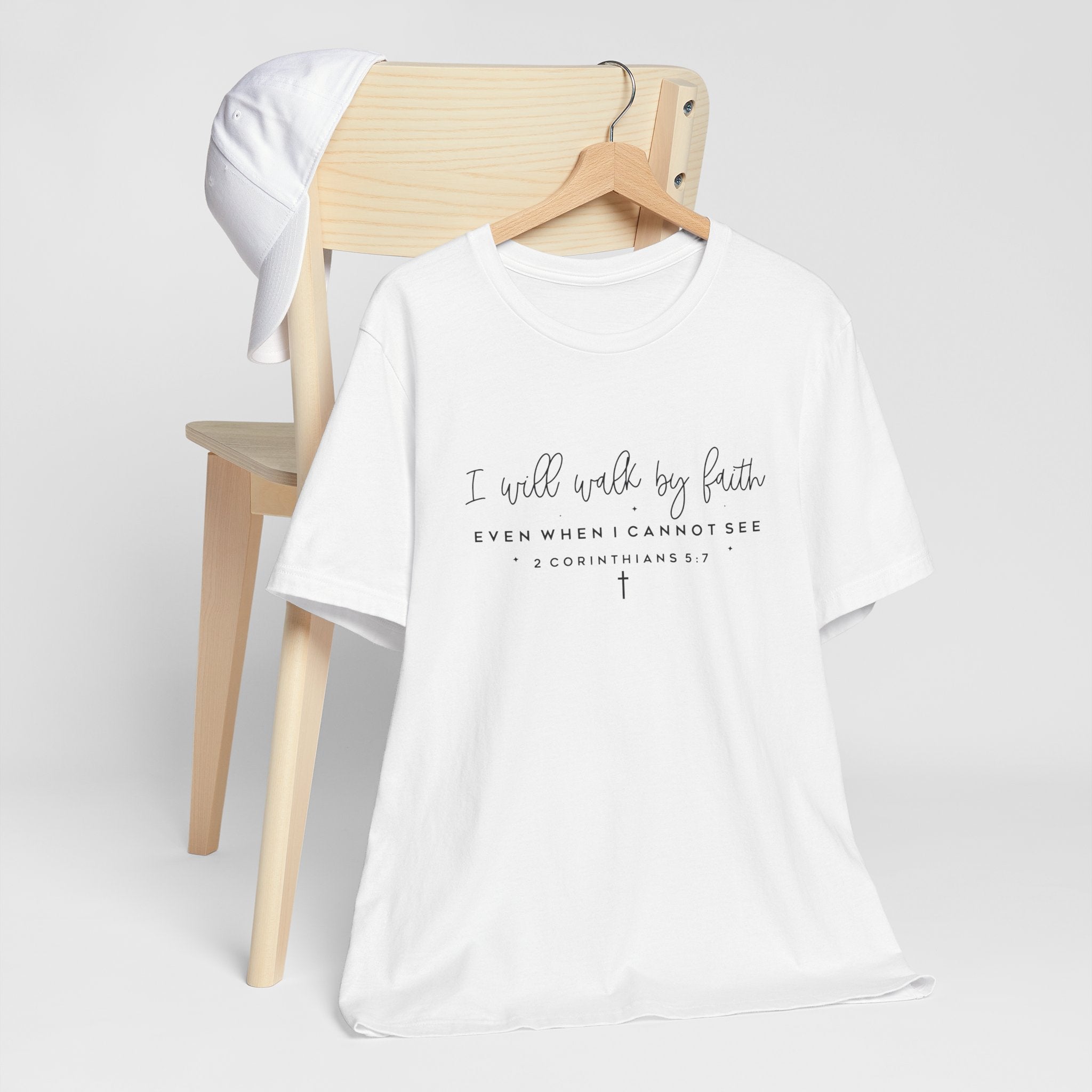 Faith Script Tee — "I Will Walk By Faith" 2 Corinthians Christian T-Shirt