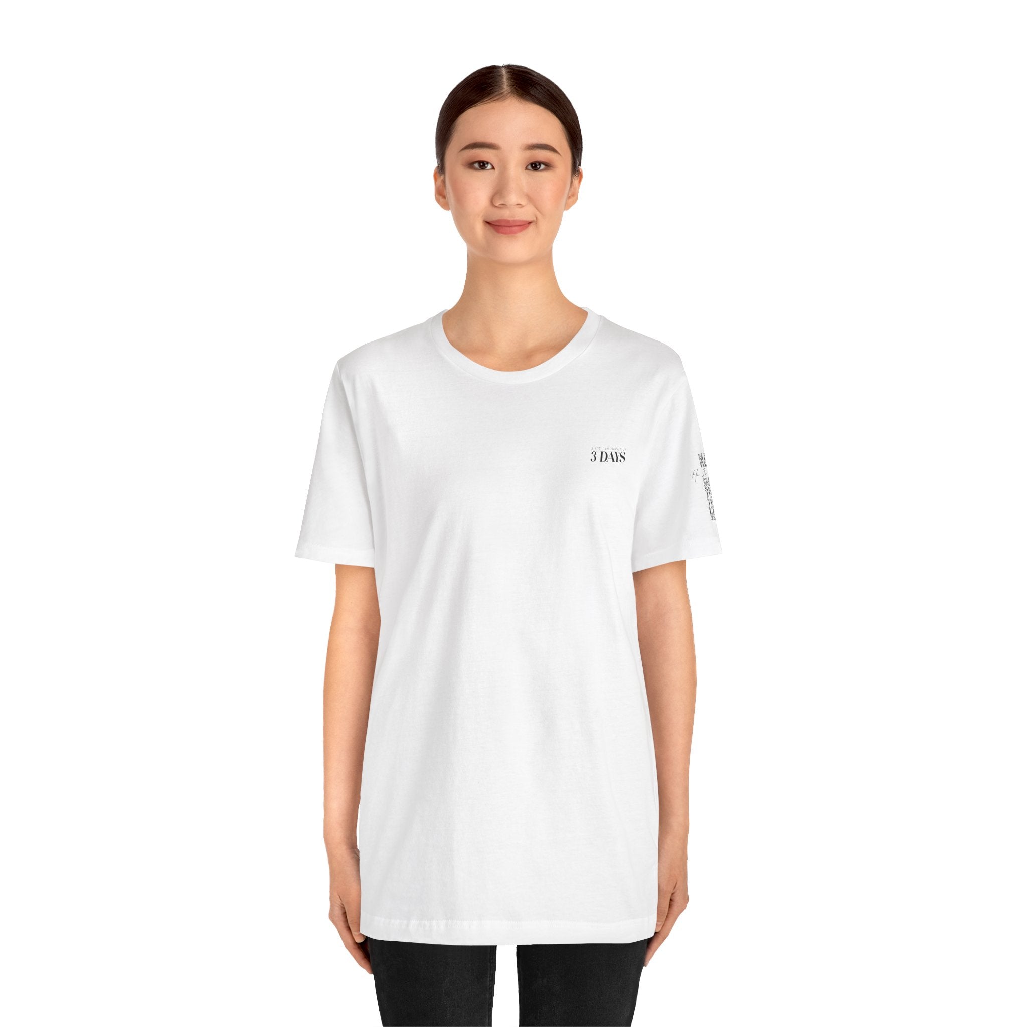 T-Shirt — Minimal '3 Days' Chest & Sleeve Graphic Tee