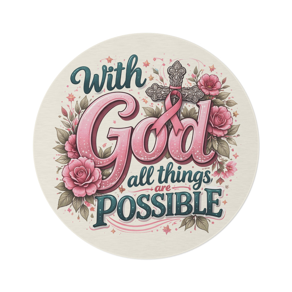 With God All Things Are Possible Round Rug — Floral Faith Prayer Accent Mat