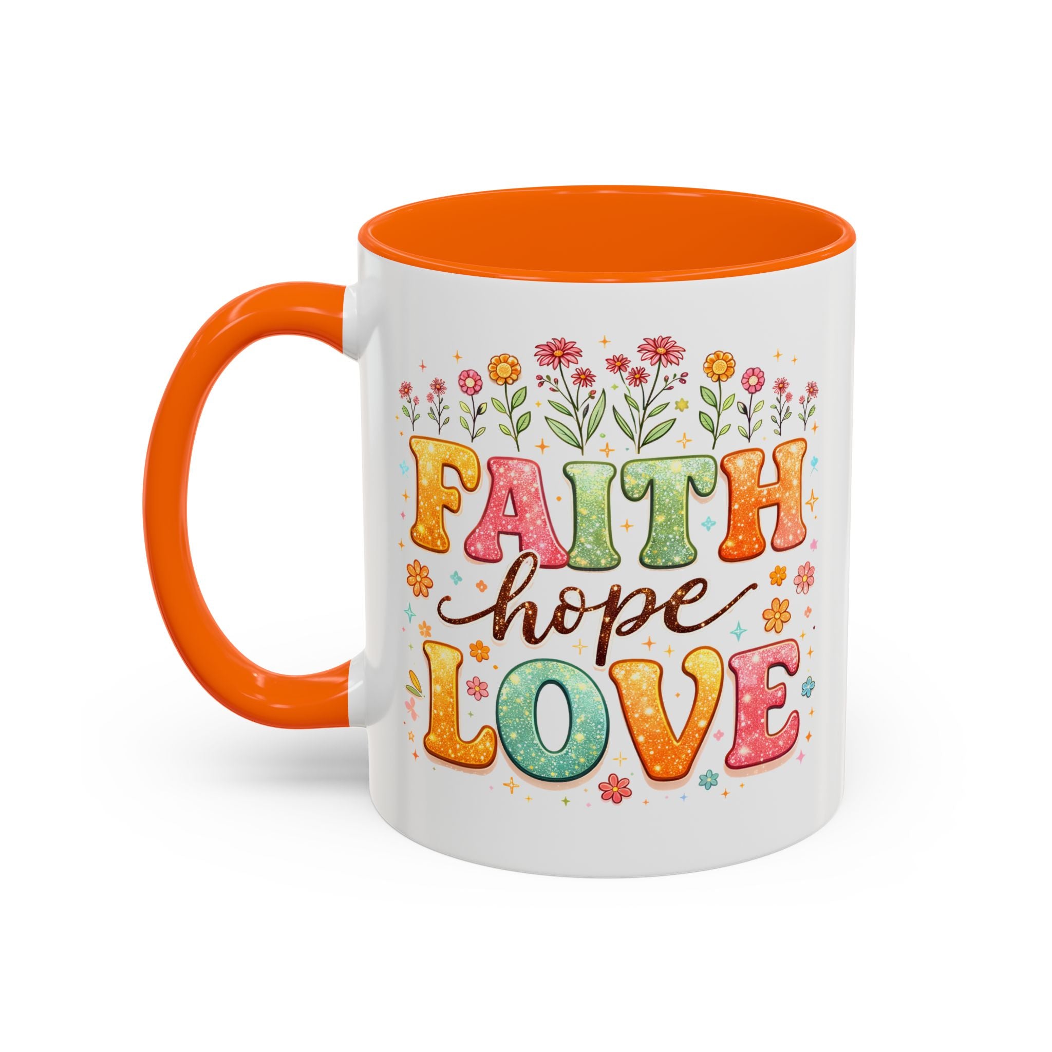 Faith Hope Love Accent Coffee Mug — Inspirational Floral Ceramic Mug (11/15 oz)