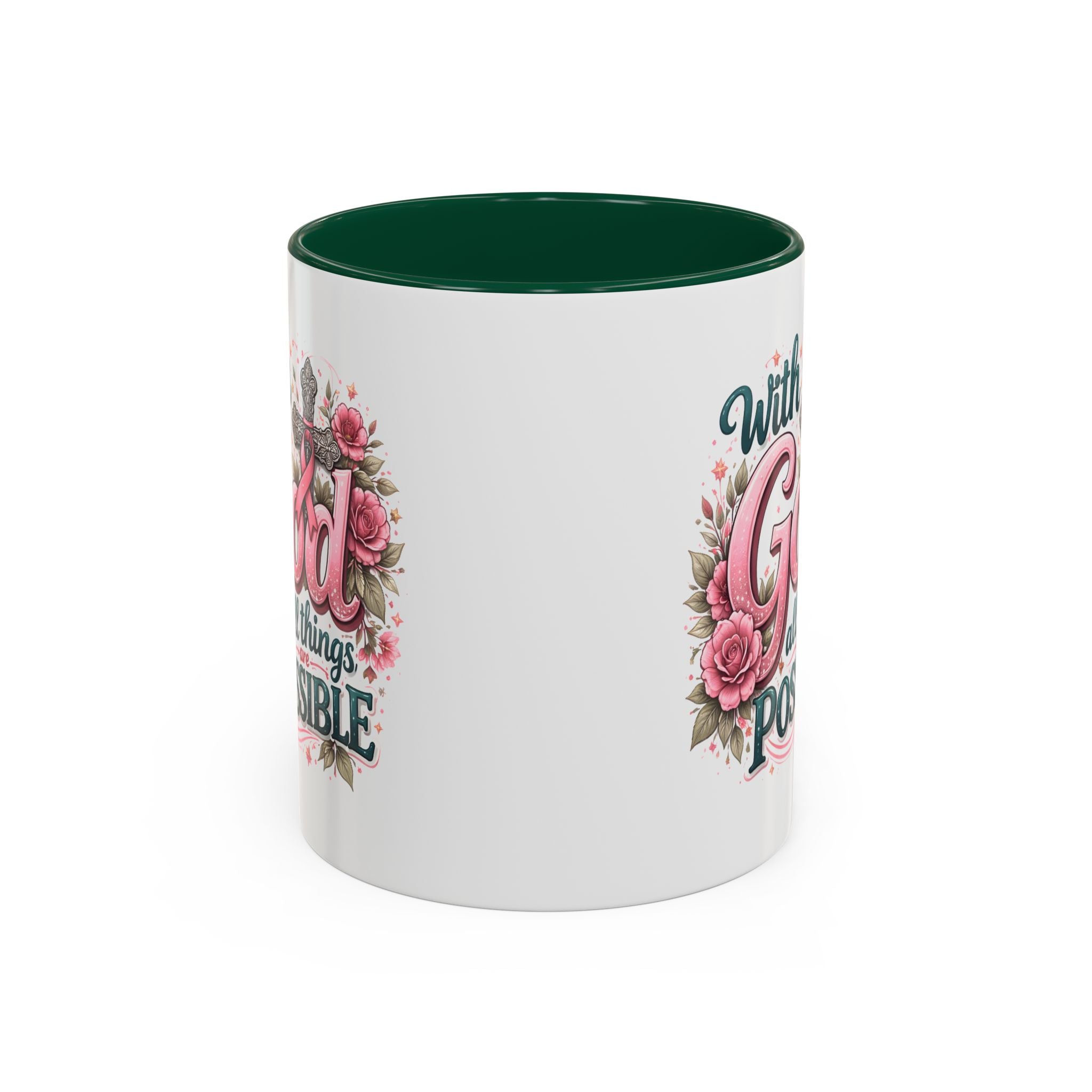 Mug — "With God All Things Are Possible" Floral Two-Tone Accent Coffee Mug