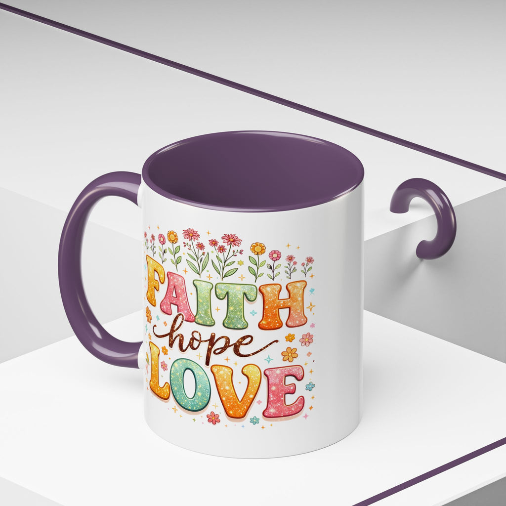 Faith Hope Love Accent Coffee Mug — Inspirational Floral Ceramic Mug (11/15 oz)