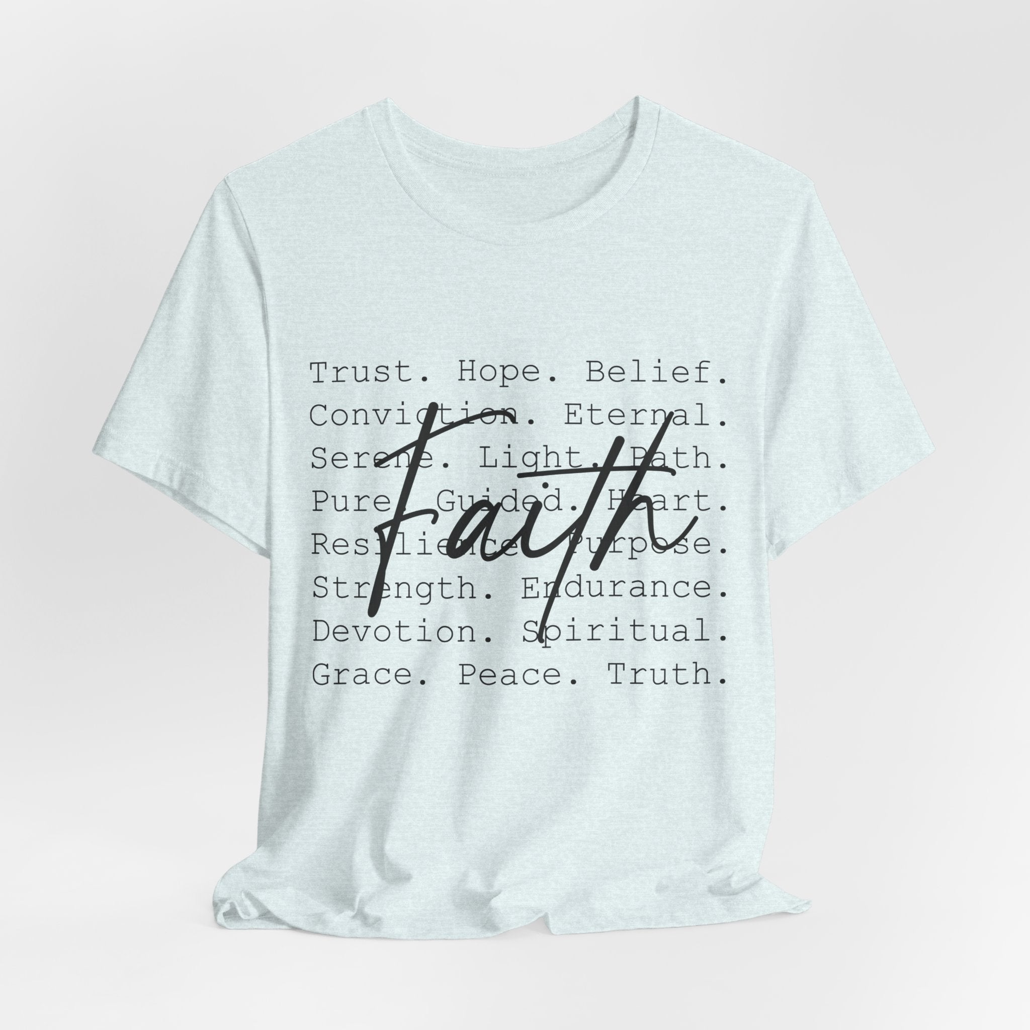 Faith Script Tee — Inspirational Christian Word Cloud T-Shirt