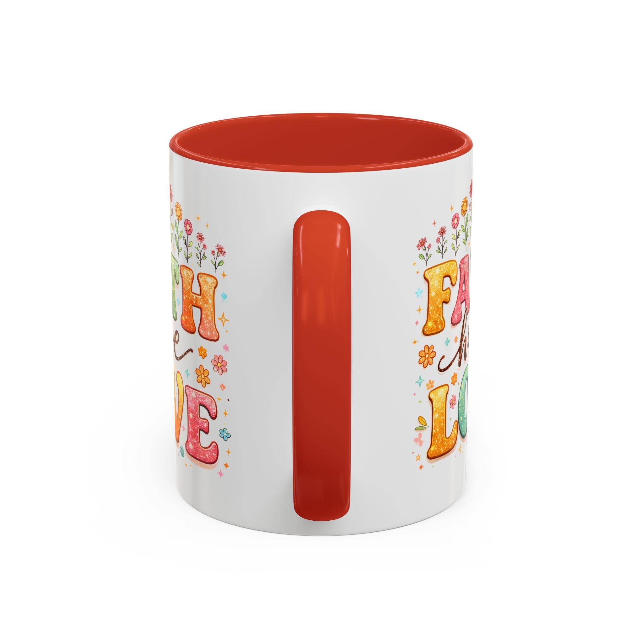 Faith Hope Love Accent Coffee Mug — Inspirational Floral Ceramic Mug (11/15 oz)