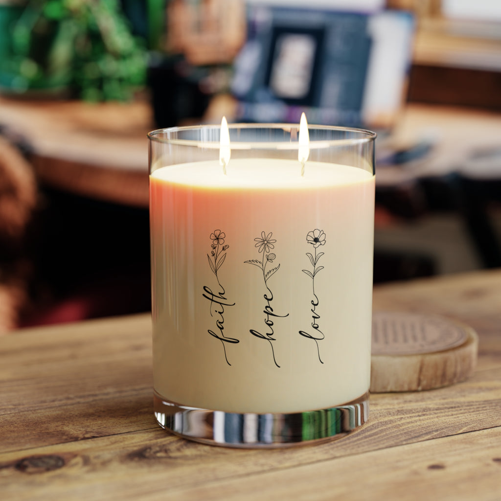 Faith Hope Love Floral Scented Candle — 11oz Glass Jar