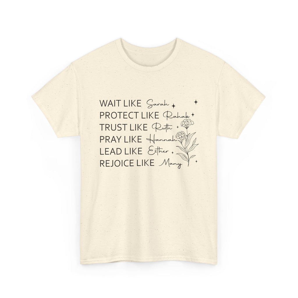 Faith Inspiration Tee — "Wait Like Sarah, Protect Like Deborah" Christian Scripture Shirt