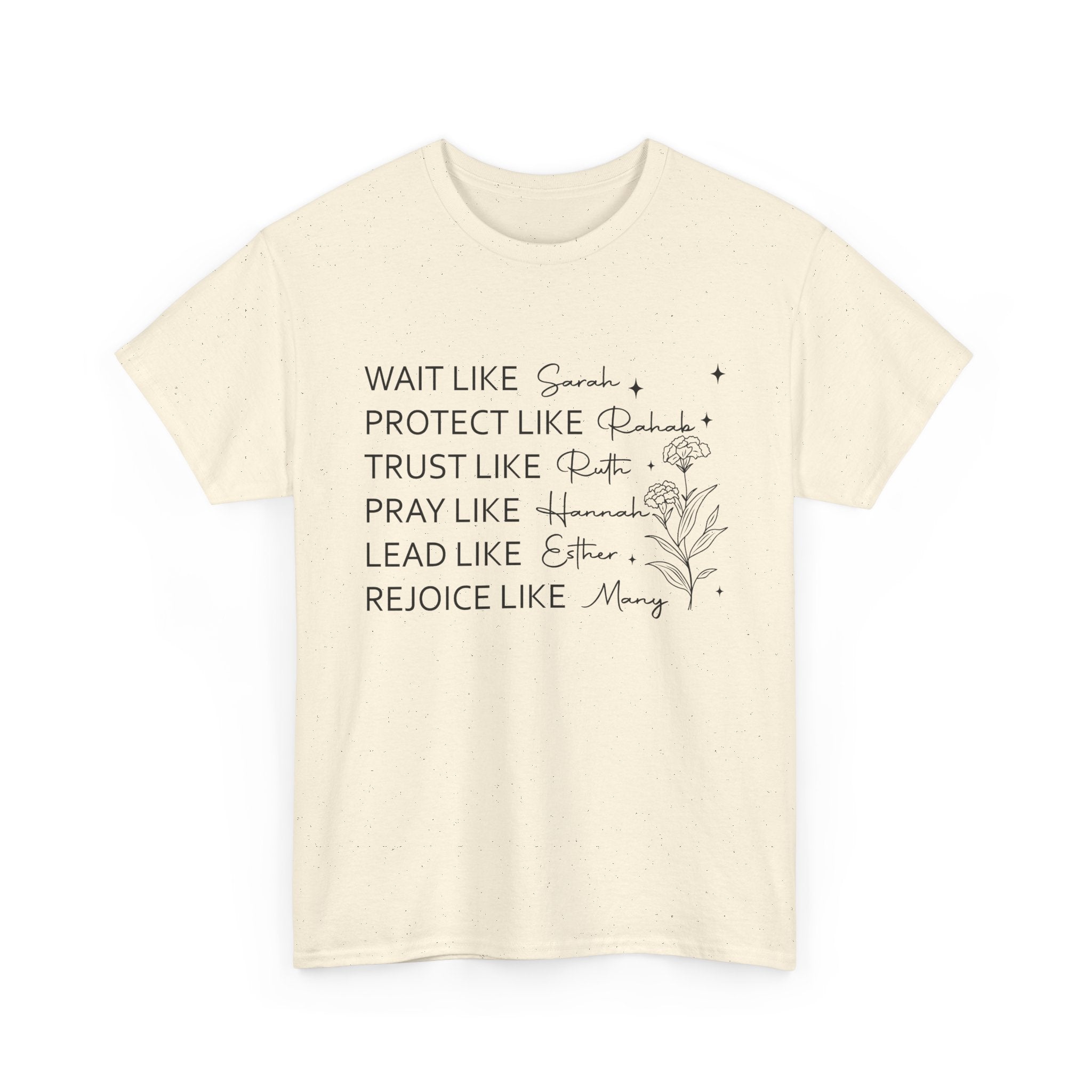 Faith Inspiration Tee — "Wait Like Sarah, Protect Like Deborah" Christian Scripture Shirt