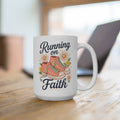 15oz Faith Coffee Mug — "Running on Faith" Floral Sneaker Christian Gift