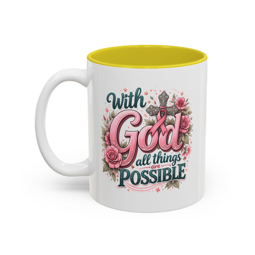 Mug — "With God All Things Are Possible" Floral Two-Tone Accent Coffee Mug