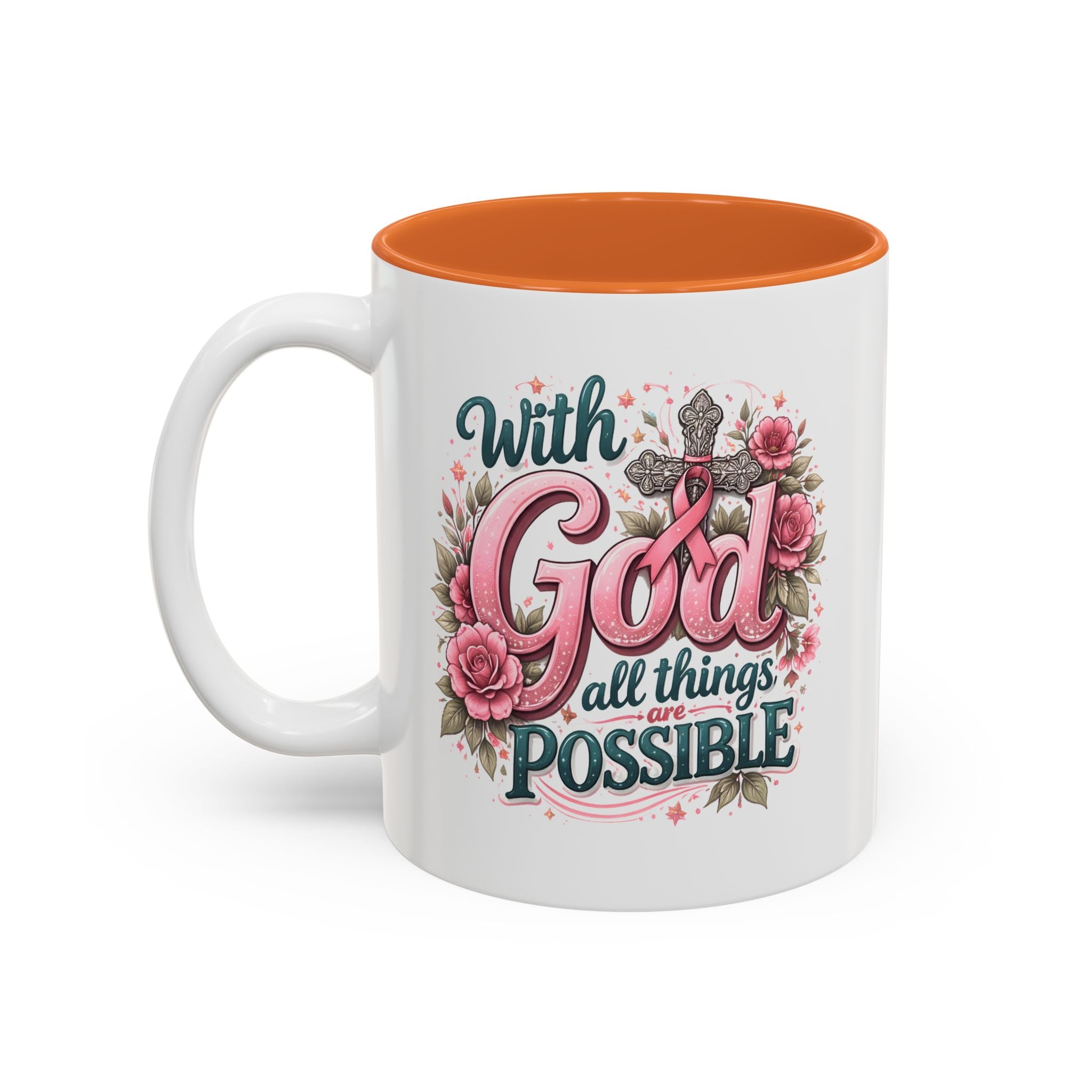 Mug — "With God All Things Are Possible" Floral Two-Tone Accent Coffee Mug