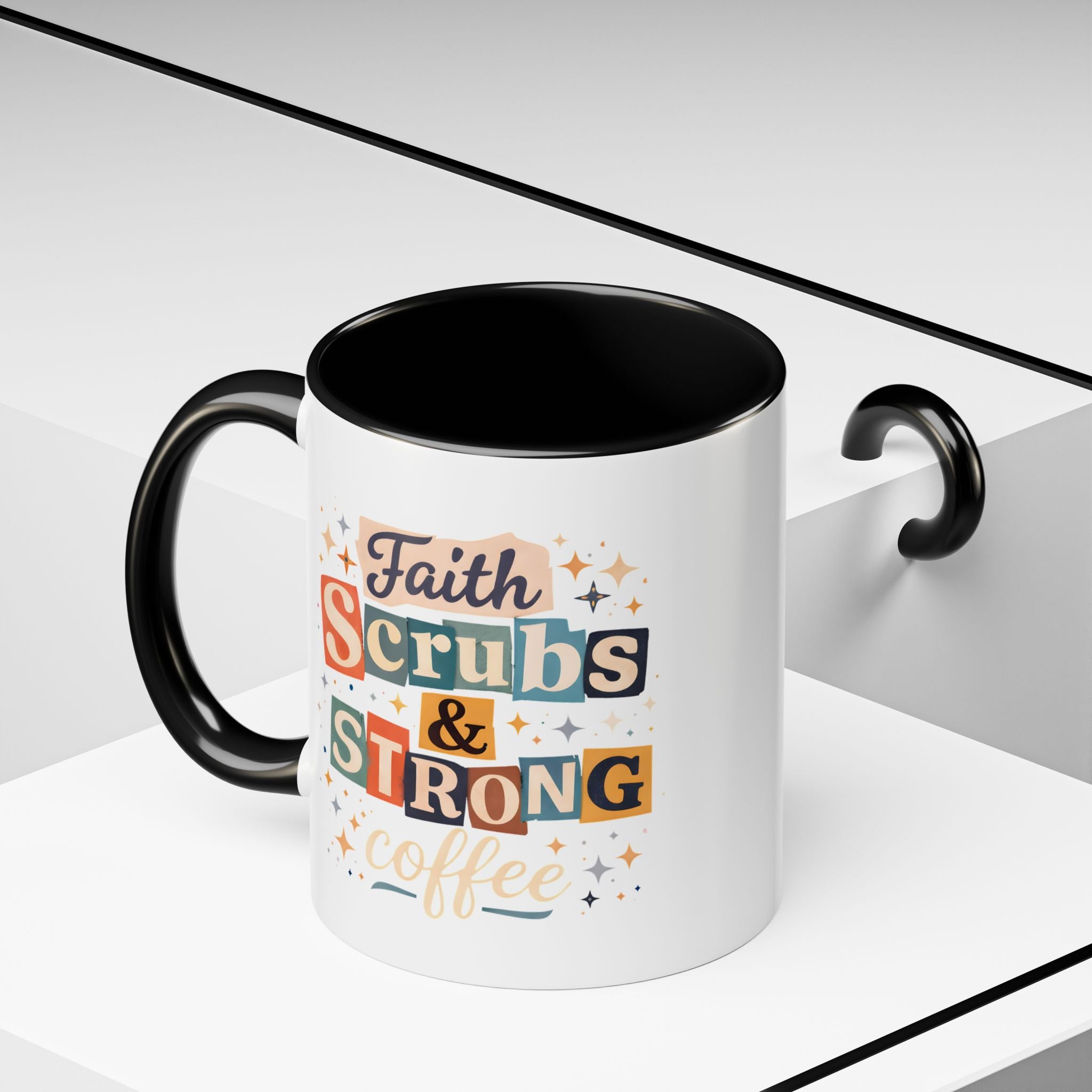 Faith Scrubs & Strong Coffee Accent Mug — Nurse/Healthcare Worker Gift (11oz, 15oz)