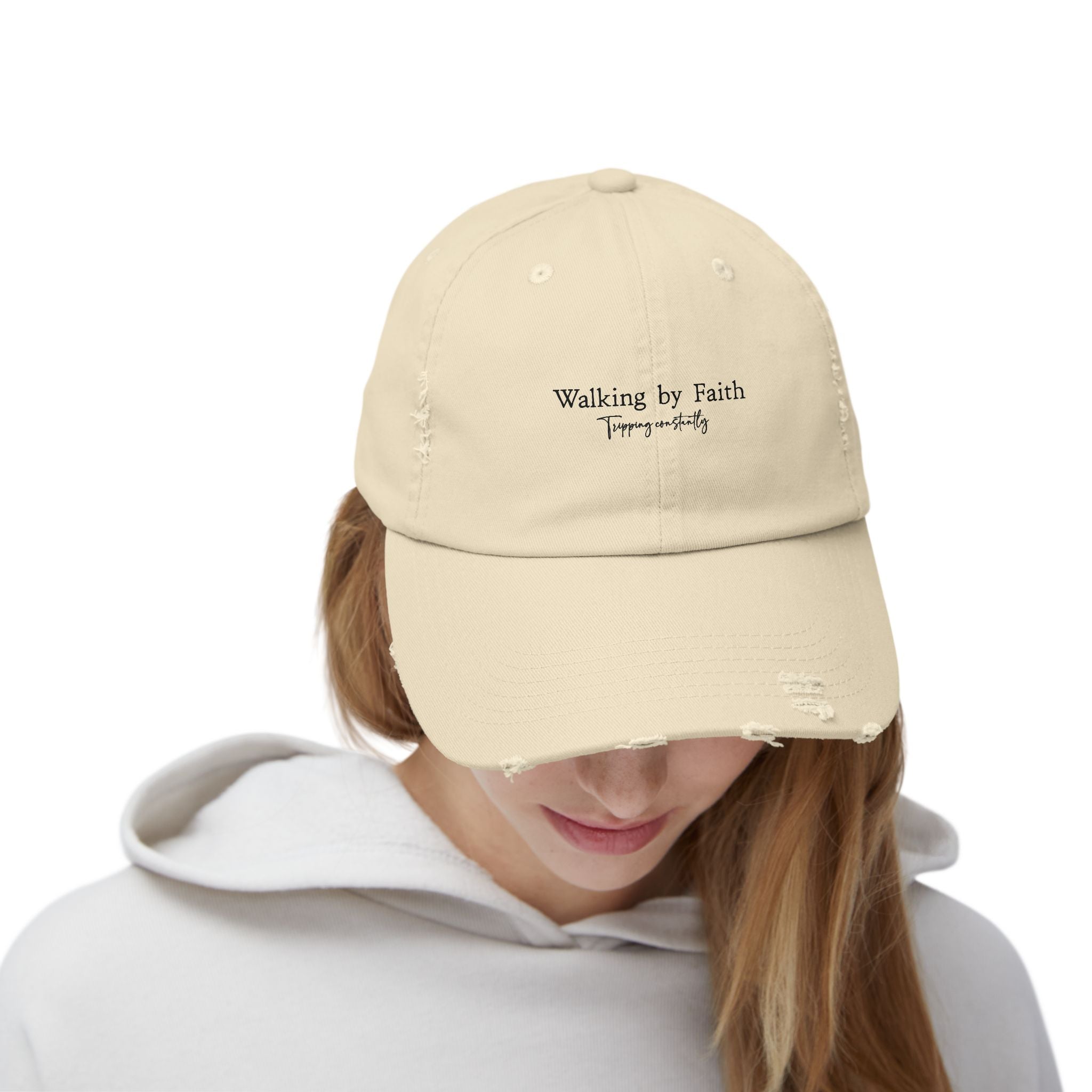 Walking by Faith cap | Distressed Christian hat, scripture baseball cap