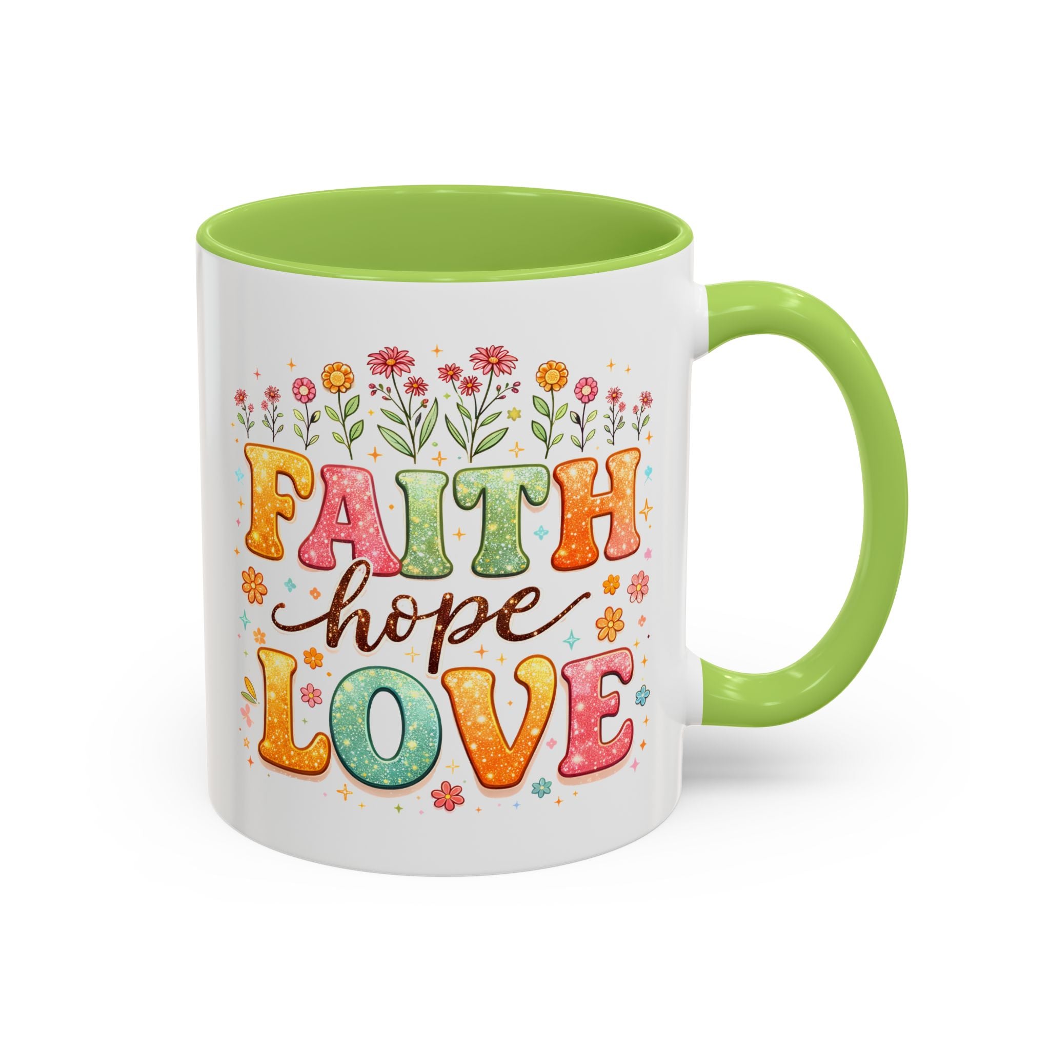 Faith Hope Love Accent Coffee Mug — Inspirational Floral Ceramic Mug (11/15 oz)