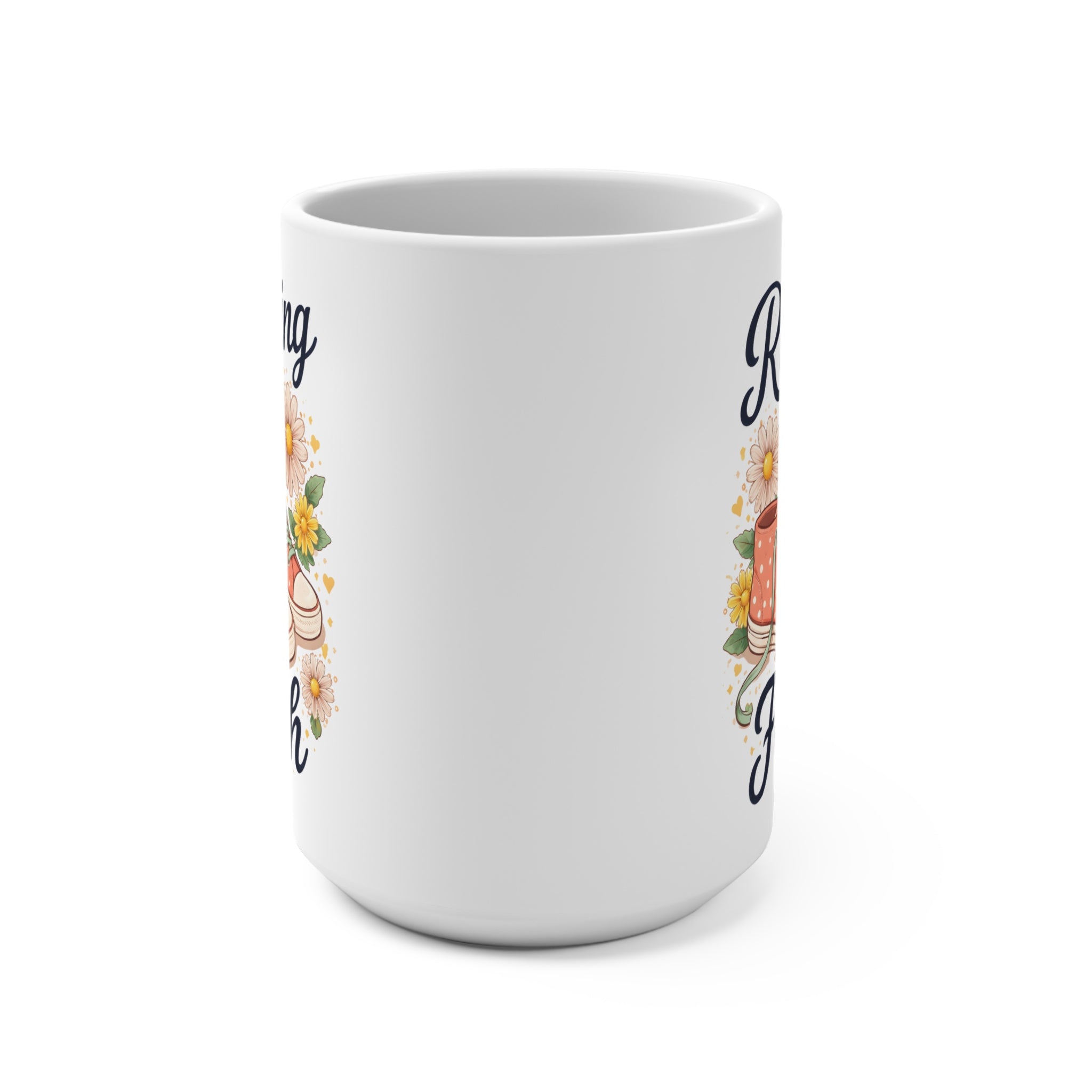 15oz Faith Coffee Mug — "Running on Faith" Floral Sneaker Christian Gift