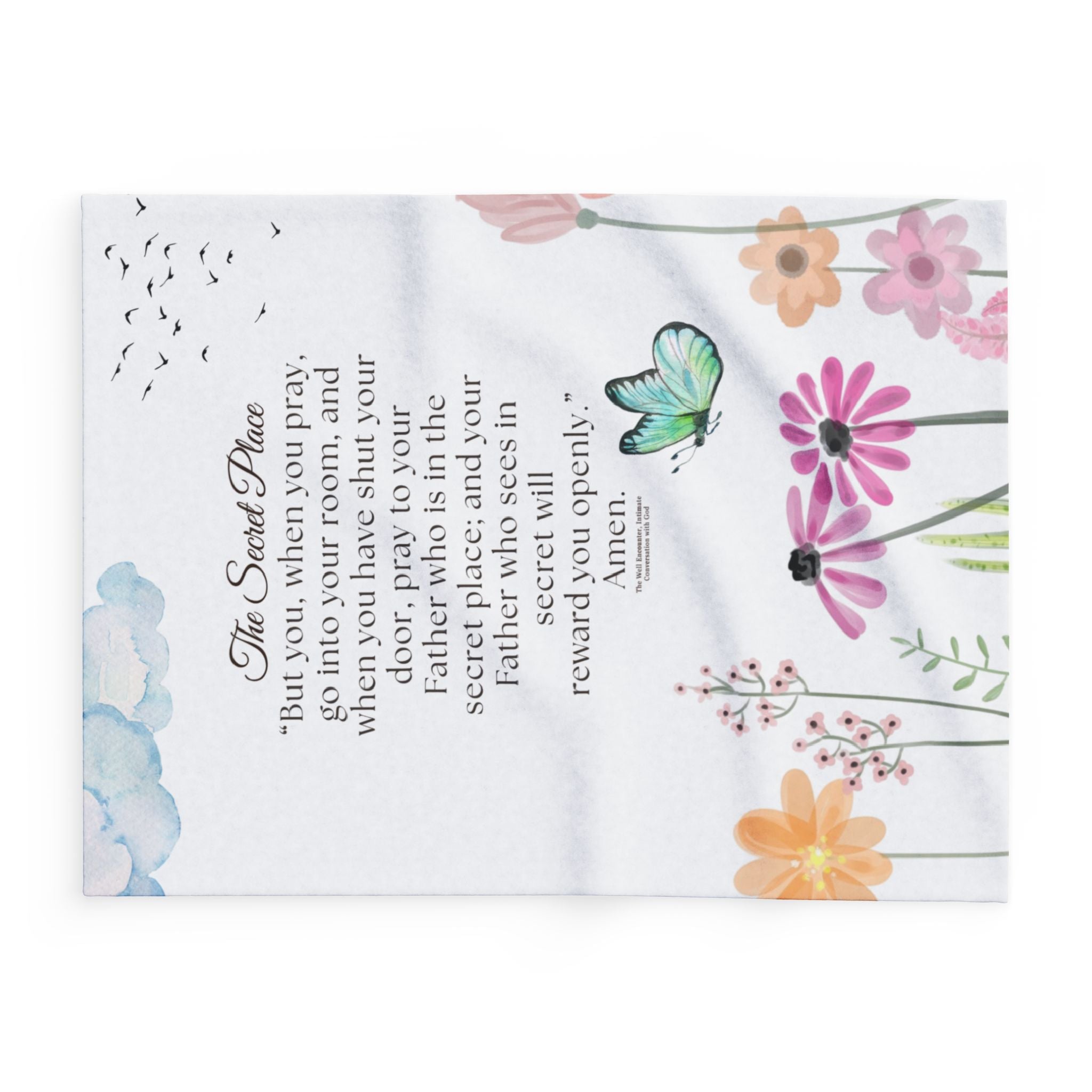 Inspirational Floral Prayer Fleece Blanket — "The Secret Place" Scripture Throw