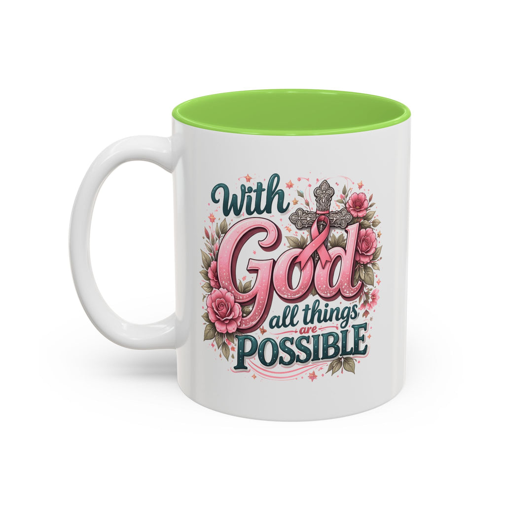 Mug — "With God All Things Are Possible" Floral Two-Tone Accent Coffee Mug
