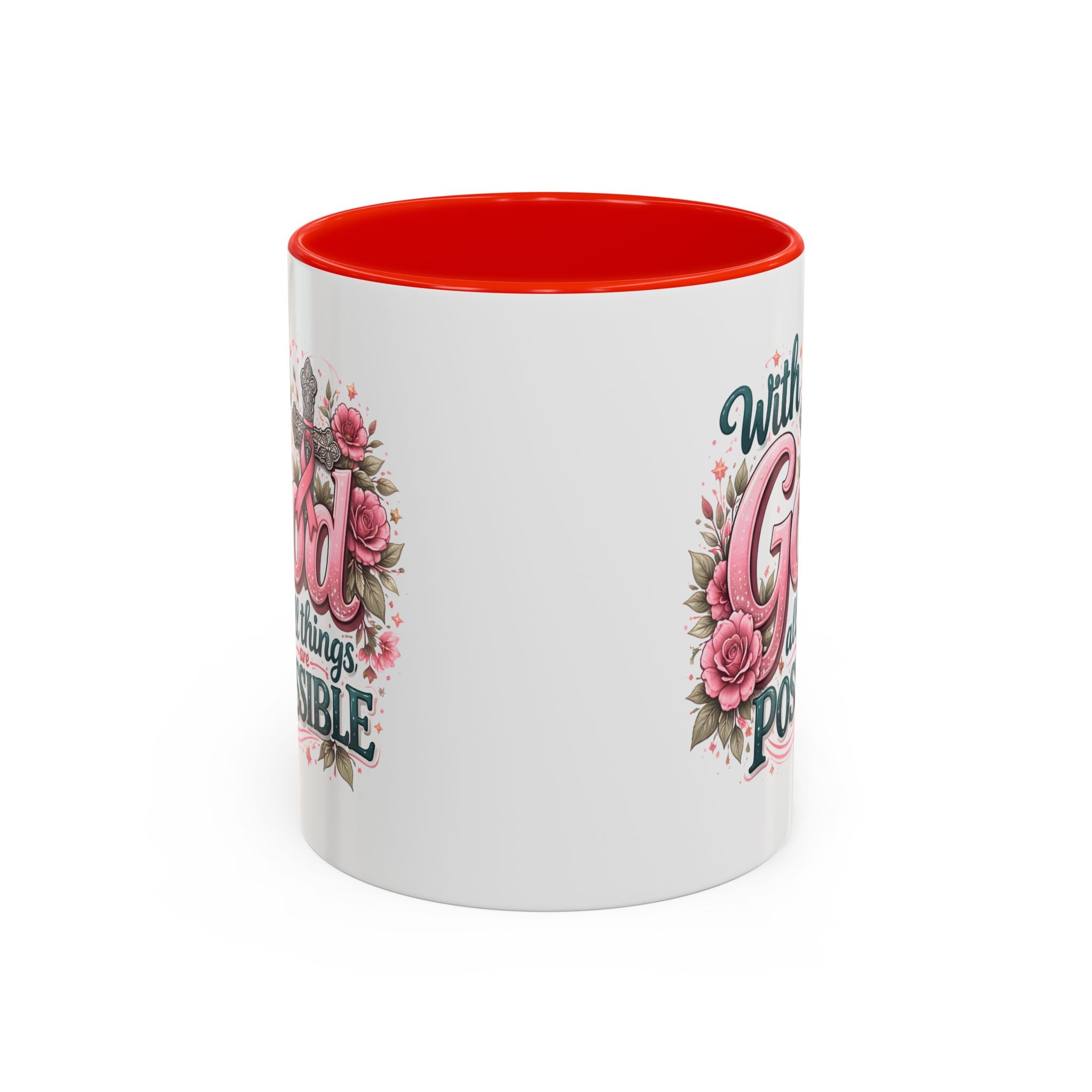 Mug — "With God All Things Are Possible" Floral Two-Tone Accent Coffee Mug