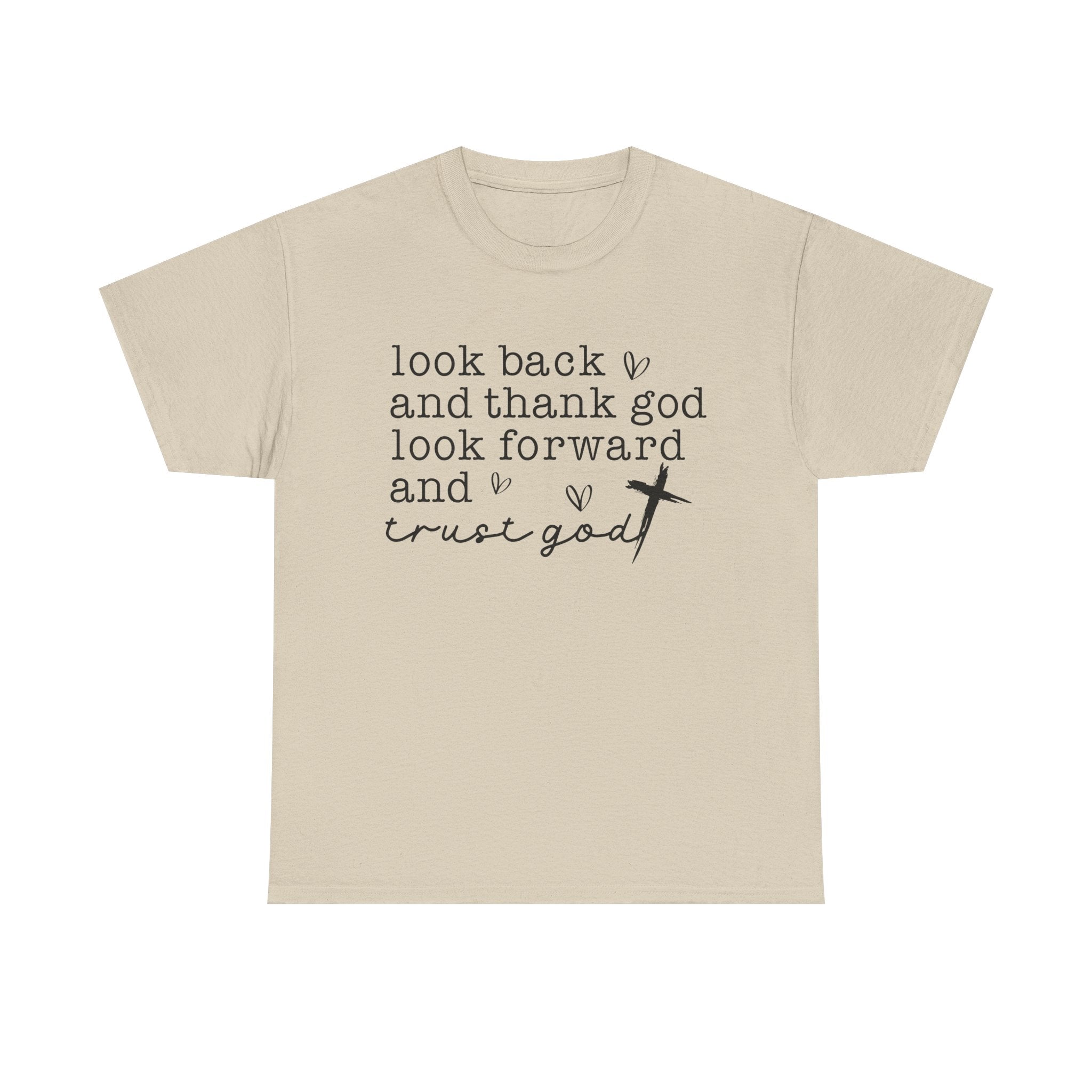 Look Back and Thank God tee | Faith Christian Shirt with Cross Typography