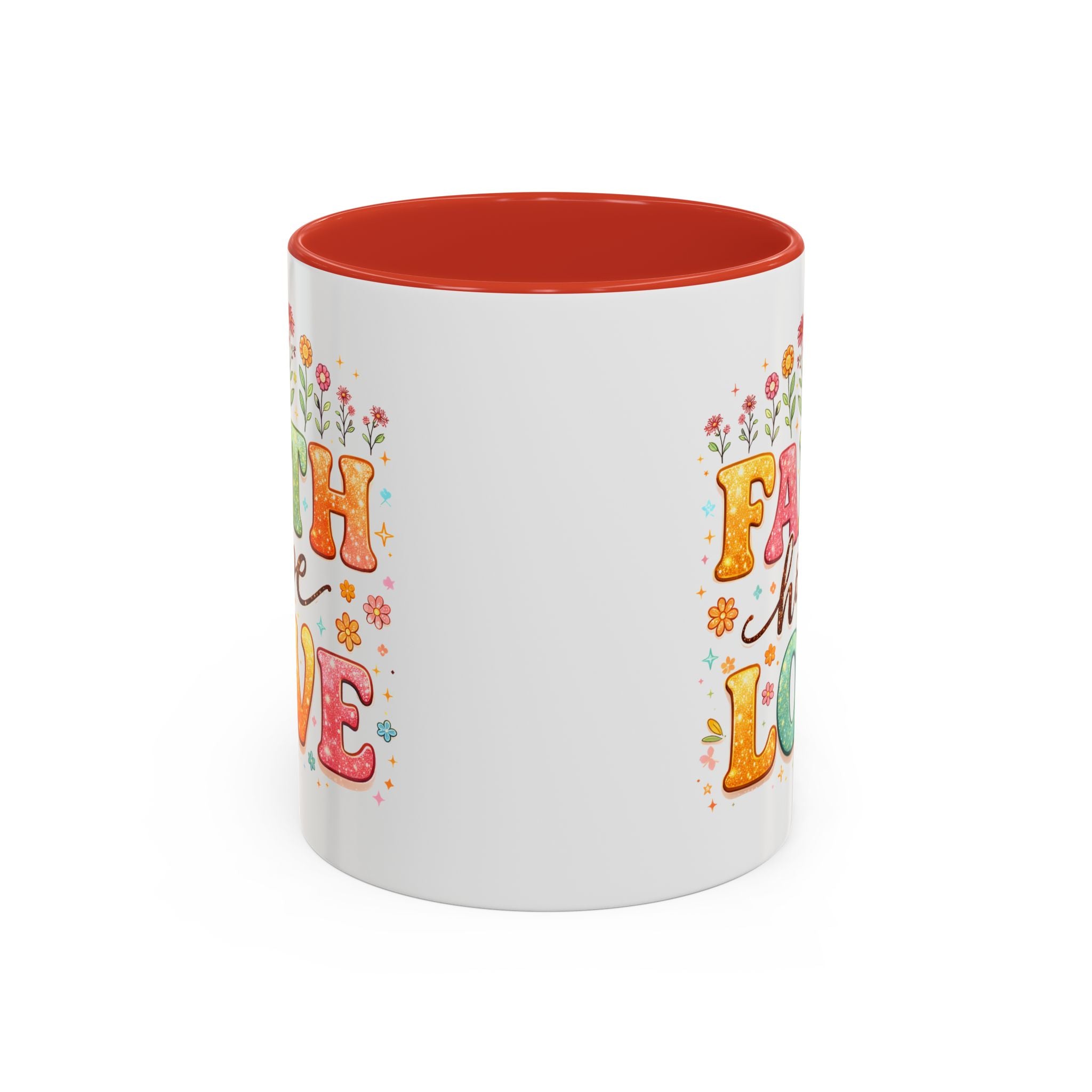 Faith Hope Love Accent Coffee Mug — Inspirational Floral Ceramic Mug (11/15 oz)