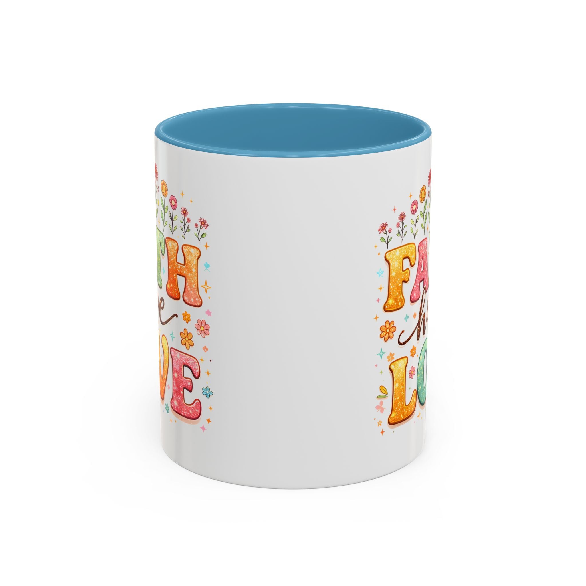 Faith Hope Love Accent Coffee Mug — Inspirational Floral Ceramic Mug (11/15 oz)