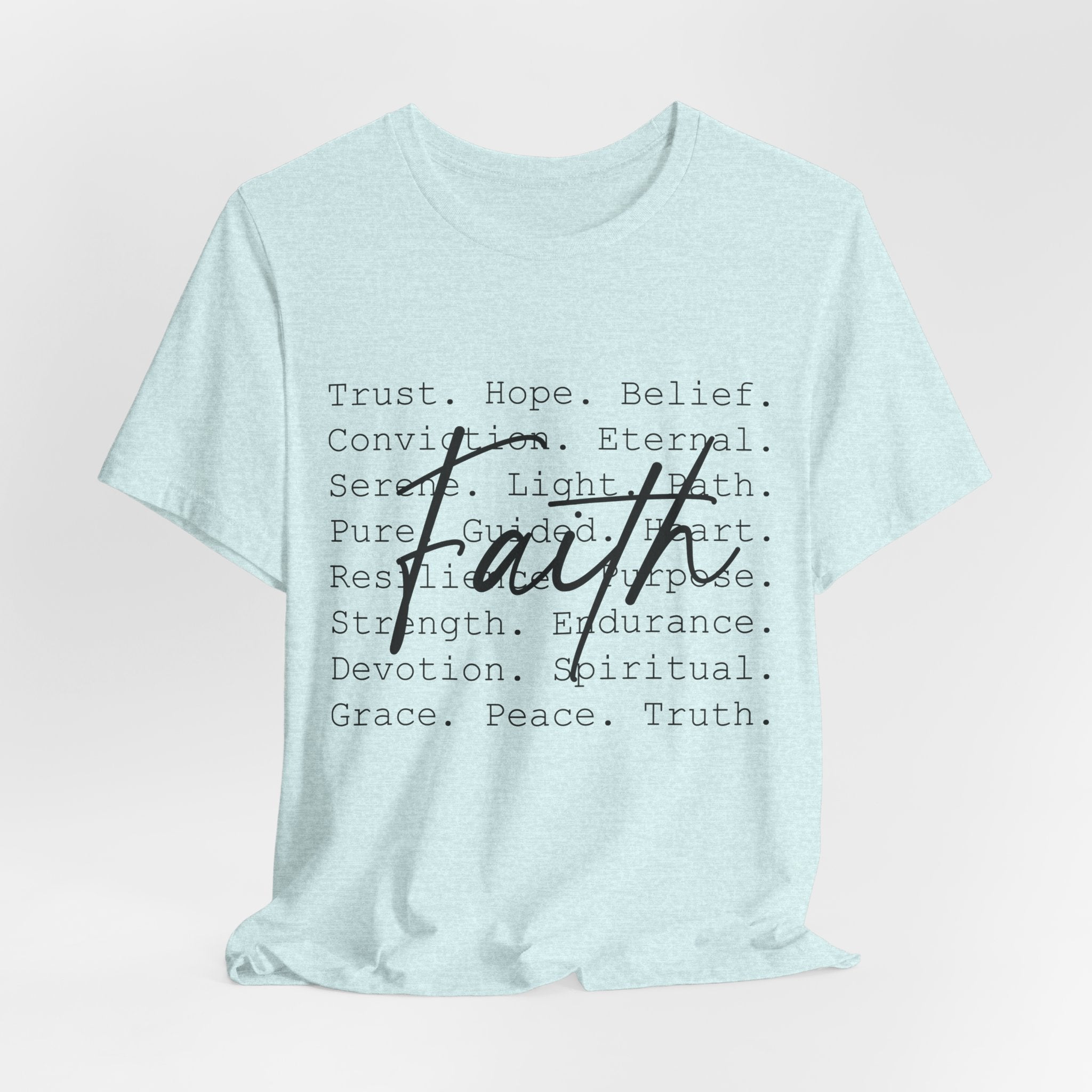 Faith Script Tee — Inspirational Christian Word Cloud T-Shirt