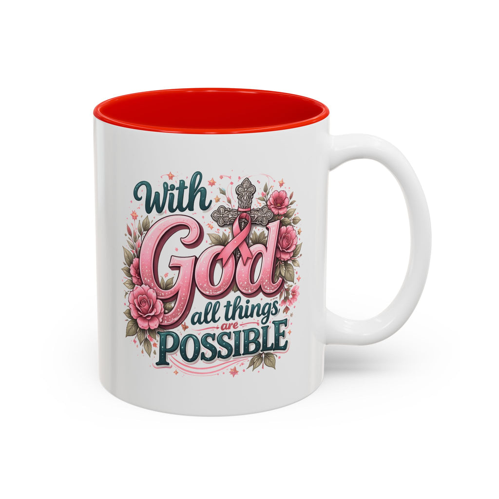 Mug — "With God All Things Are Possible" Floral Two-Tone Accent Coffee Mug