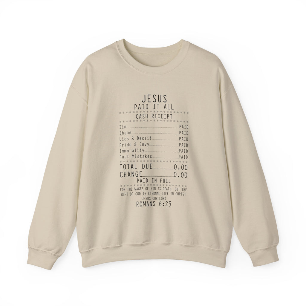Jesus Paid It All Sweatshirt — Christian Receipt Graphic Crewneck