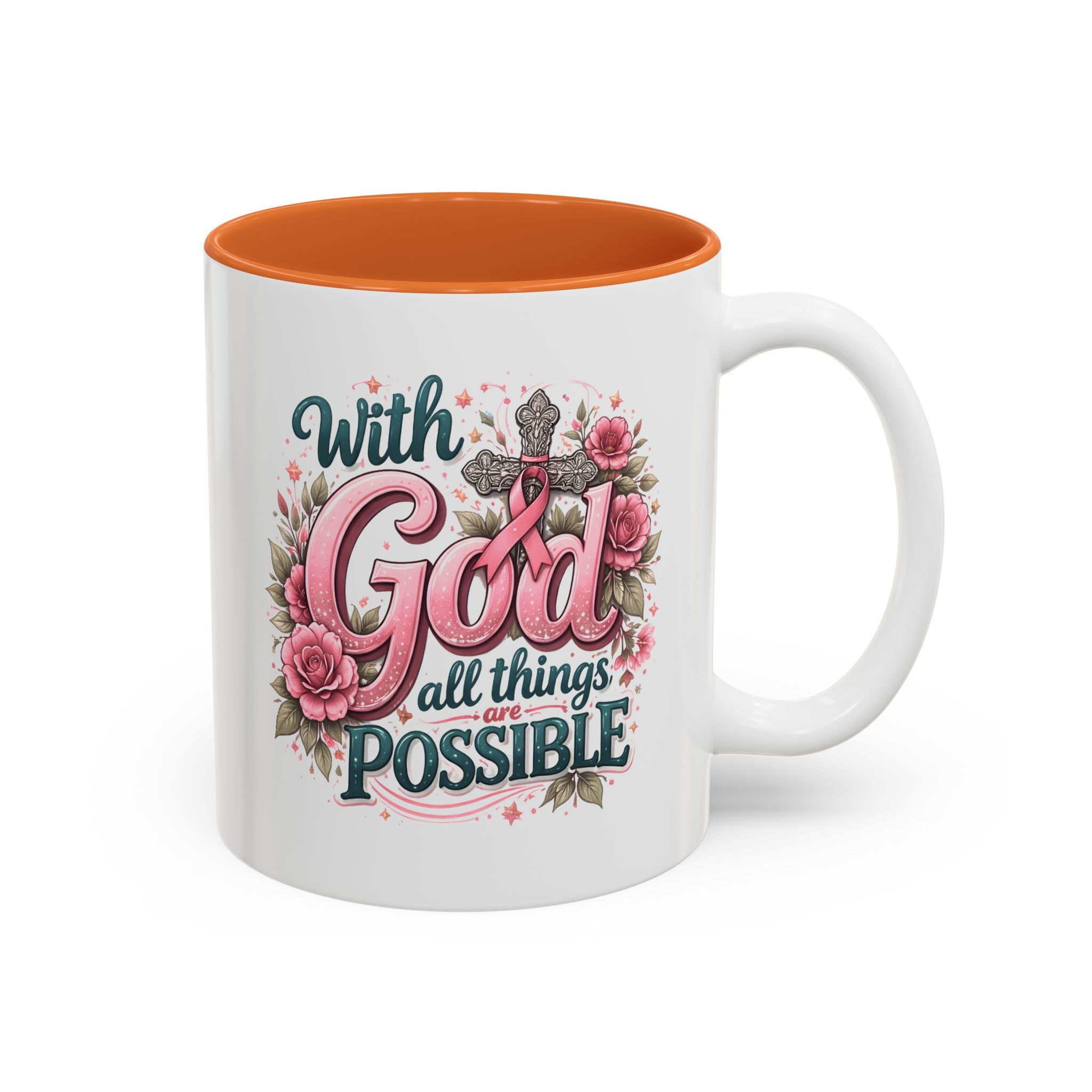 Mug — "With God All Things Are Possible" Floral Two-Tone Accent Coffee Mug