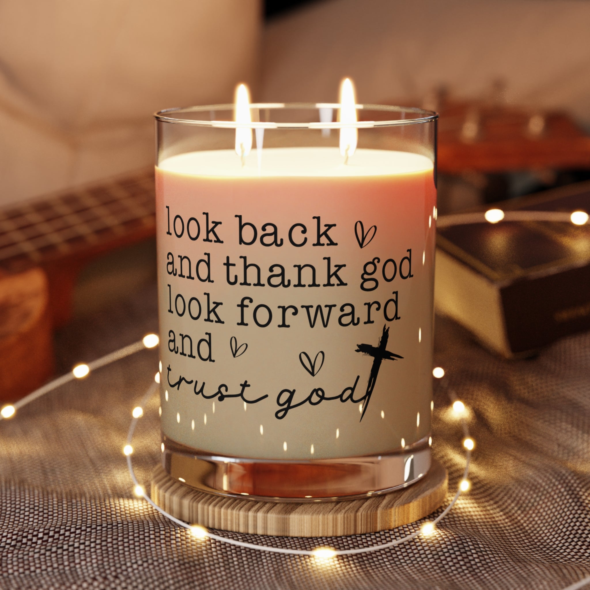 Faith-Inspired Scented Candle, 11oz Glass — "Look Back and Thank God, Look Forward and Trust God"