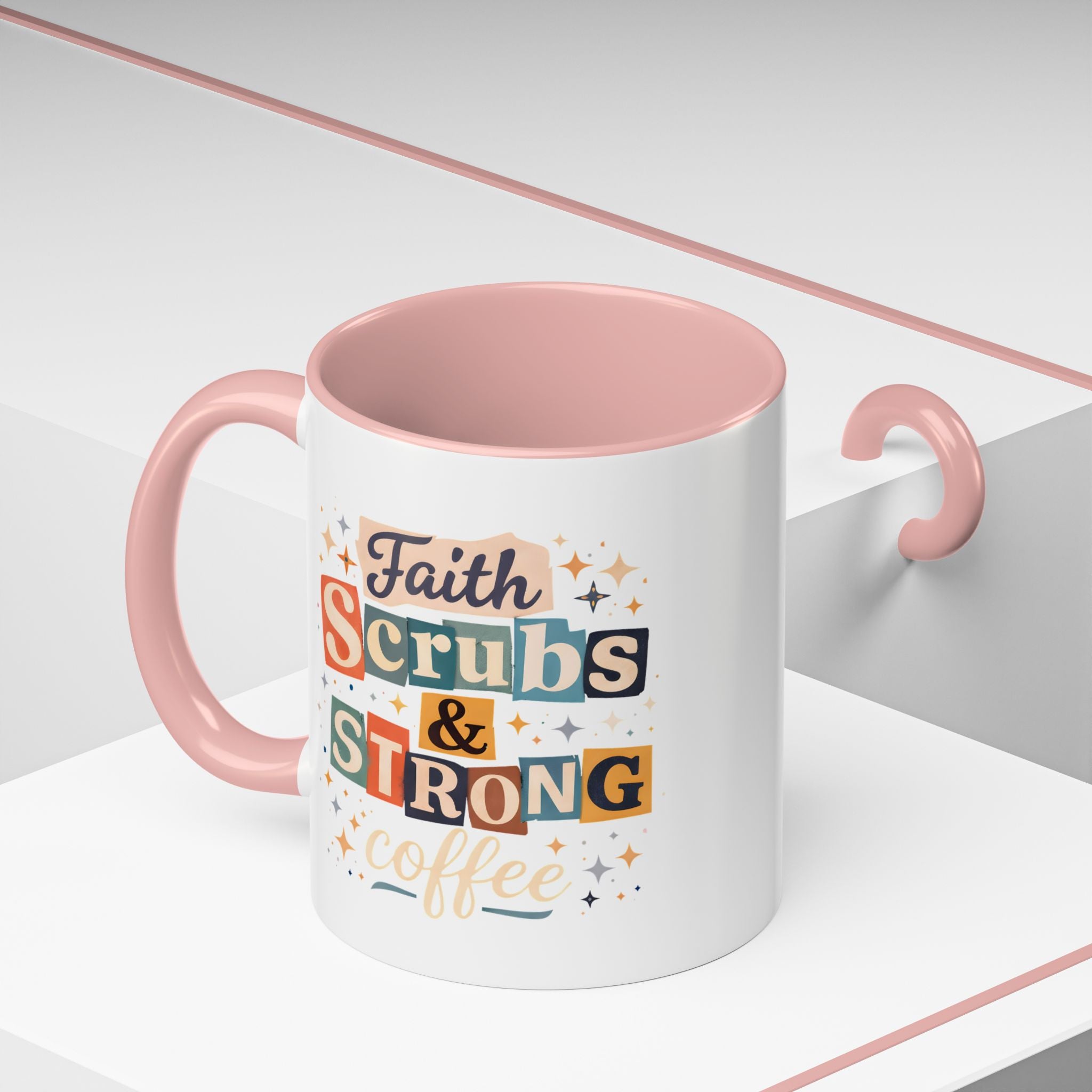 Faith Scrubs & Strong Coffee Accent Mug — Nurse/Healthcare Worker Gift (11oz, 15oz)