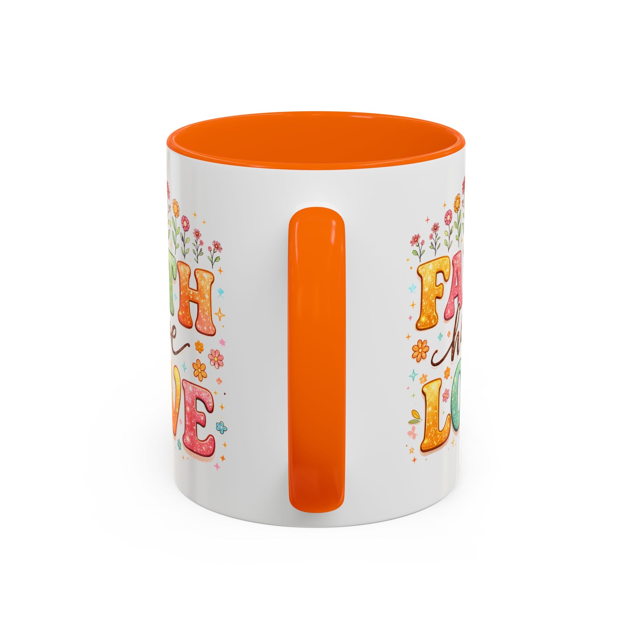Faith Hope Love Accent Coffee Mug — Inspirational Floral Ceramic Mug (11/15 oz)