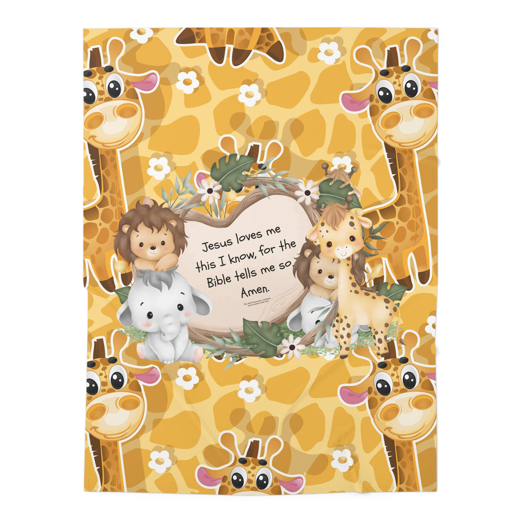 Christian Baby Swaddle Blanket — Cute Jungle Animals “Jesus loves me” Nursery Wrap