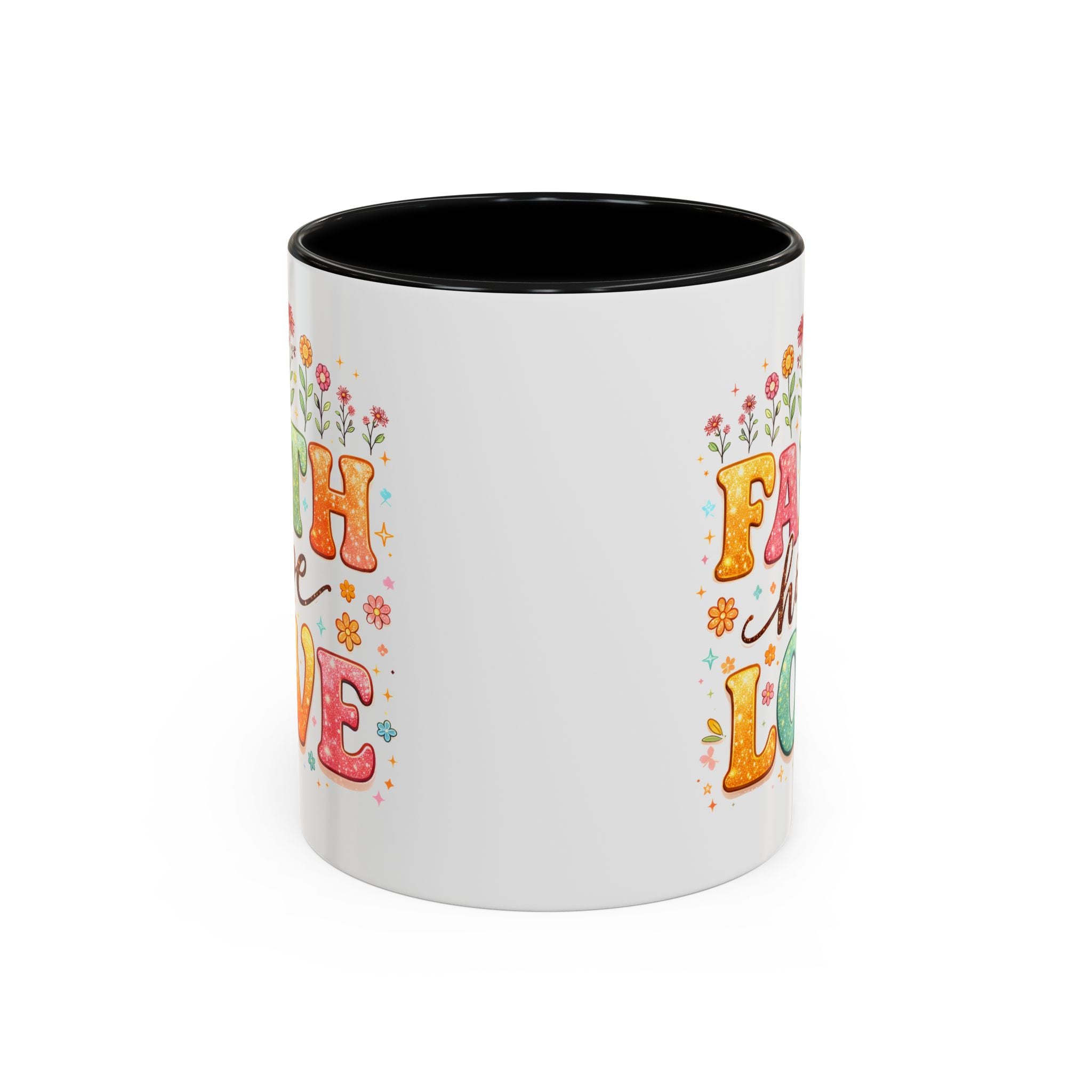 Faith Hope Love Accent Coffee Mug — Inspirational Floral Ceramic Mug (11/15 oz)