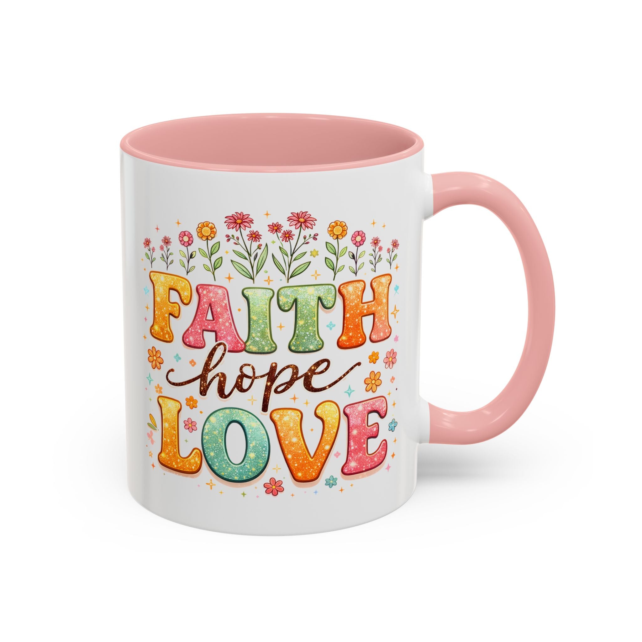 Faith Hope Love Accent Coffee Mug — Inspirational Floral Ceramic Mug (11/15 oz)