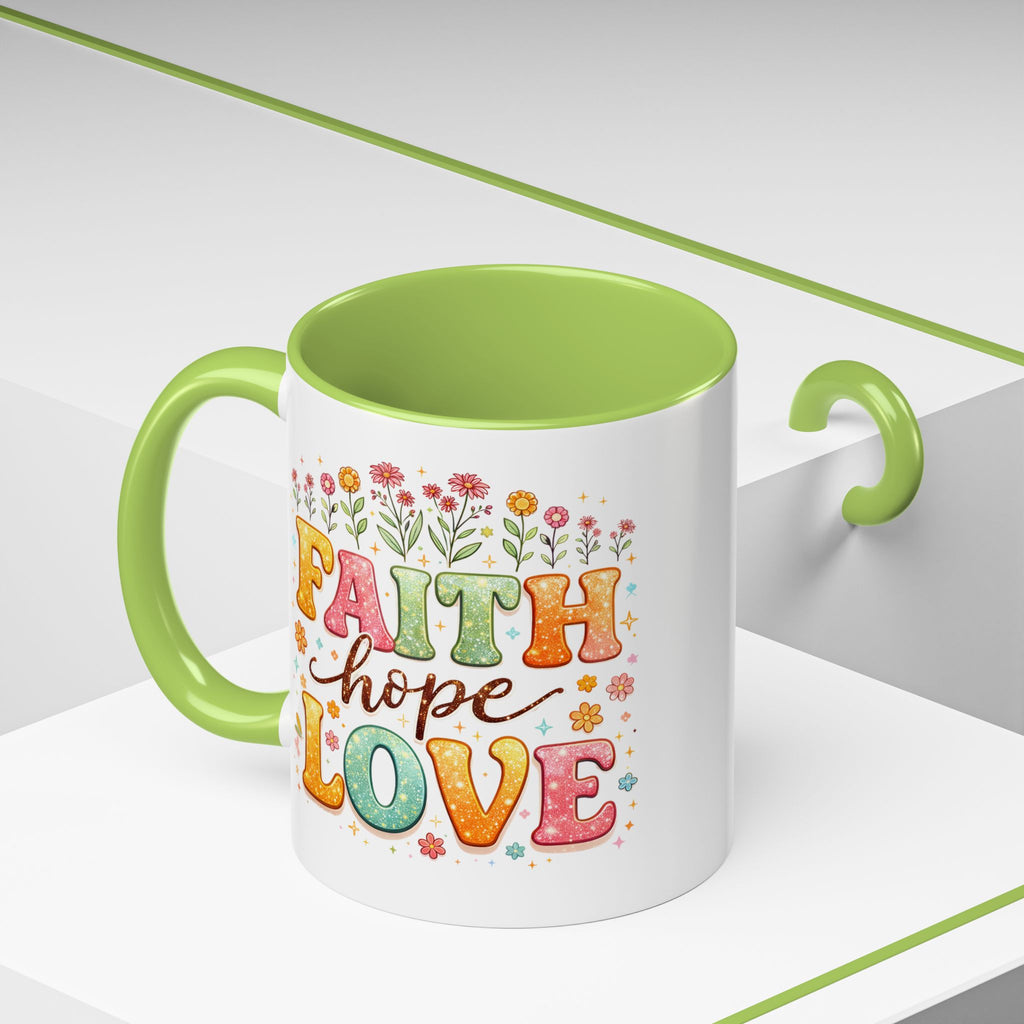 Faith Hope Love Accent Coffee Mug — Inspirational Floral Ceramic Mug (11/15 oz)