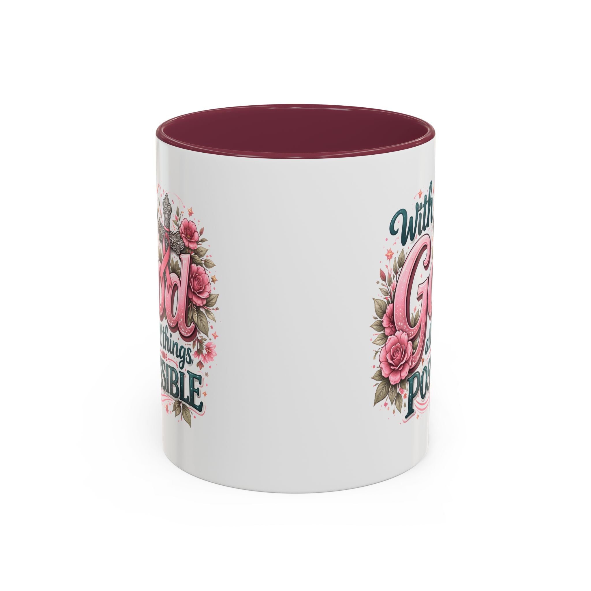 Mug — "With God All Things Are Possible" Floral Two-Tone Accent Coffee Mug