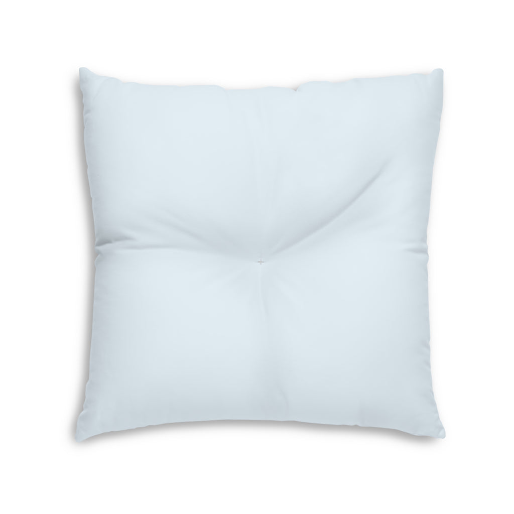 Faith Cross Tufted Floor Pillow — Blue Rustic Floral Accent