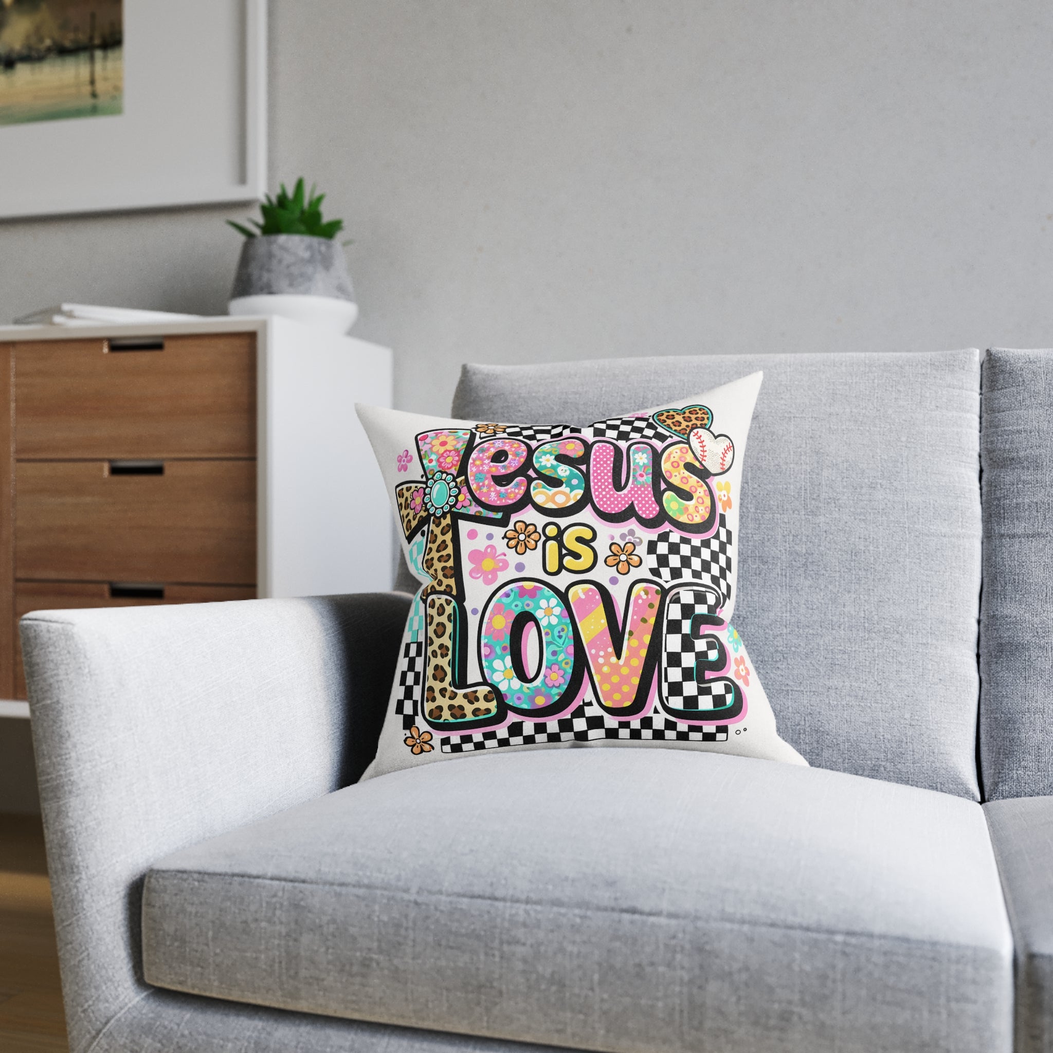 Jesus Is Love Square Pillow – Colorful Faith Decorative Throw Pillow