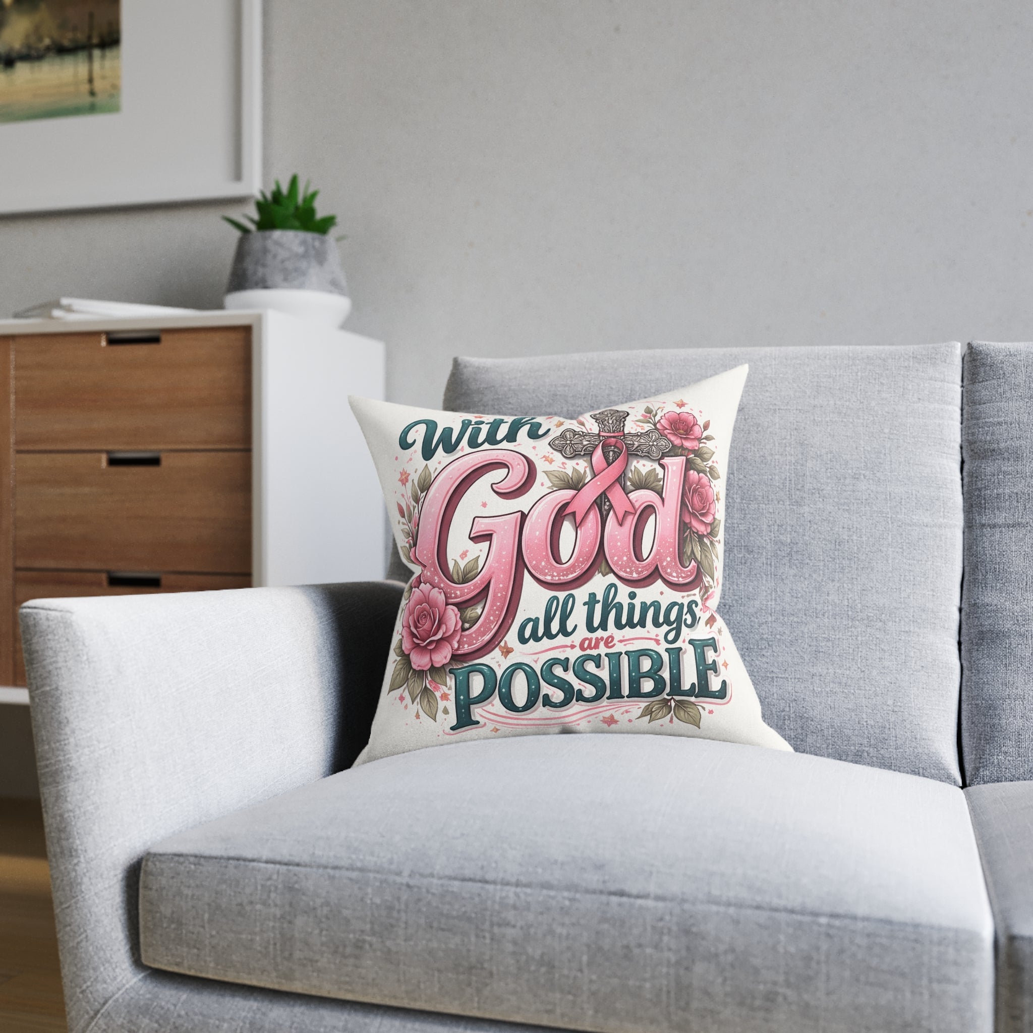 Inspirational 'With God All Things Are Possible' Square Pillow