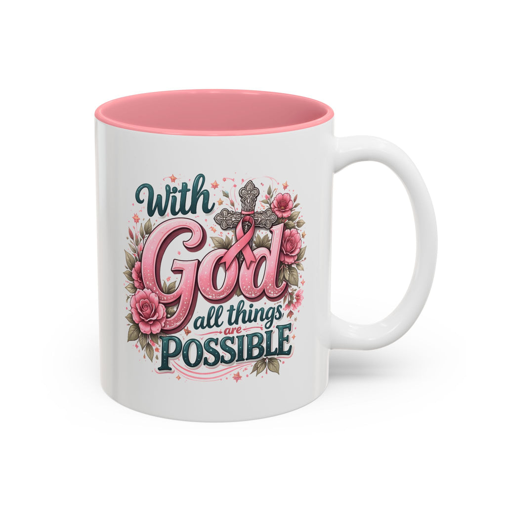 Mug — "With God All Things Are Possible" Floral Two-Tone Accent Coffee Mug