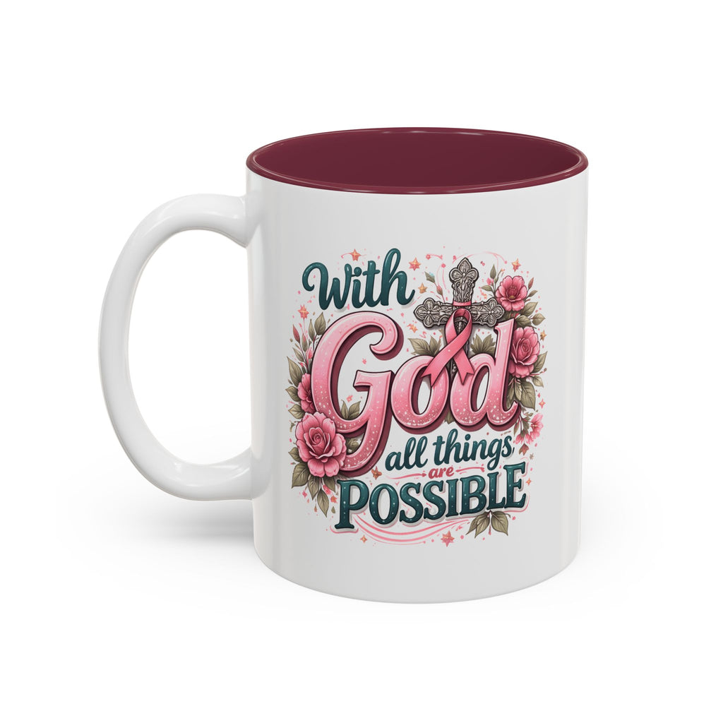 Mug — "With God All Things Are Possible" Floral Two-Tone Accent Coffee Mug