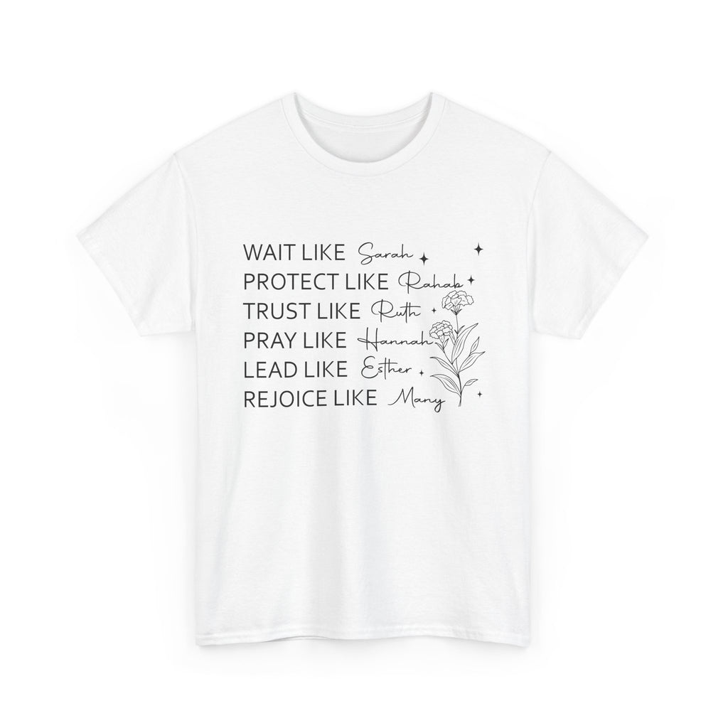 Faith Inspiration Tee — "Wait Like Sarah, Protect Like Deborah" Christian Scripture Shirt