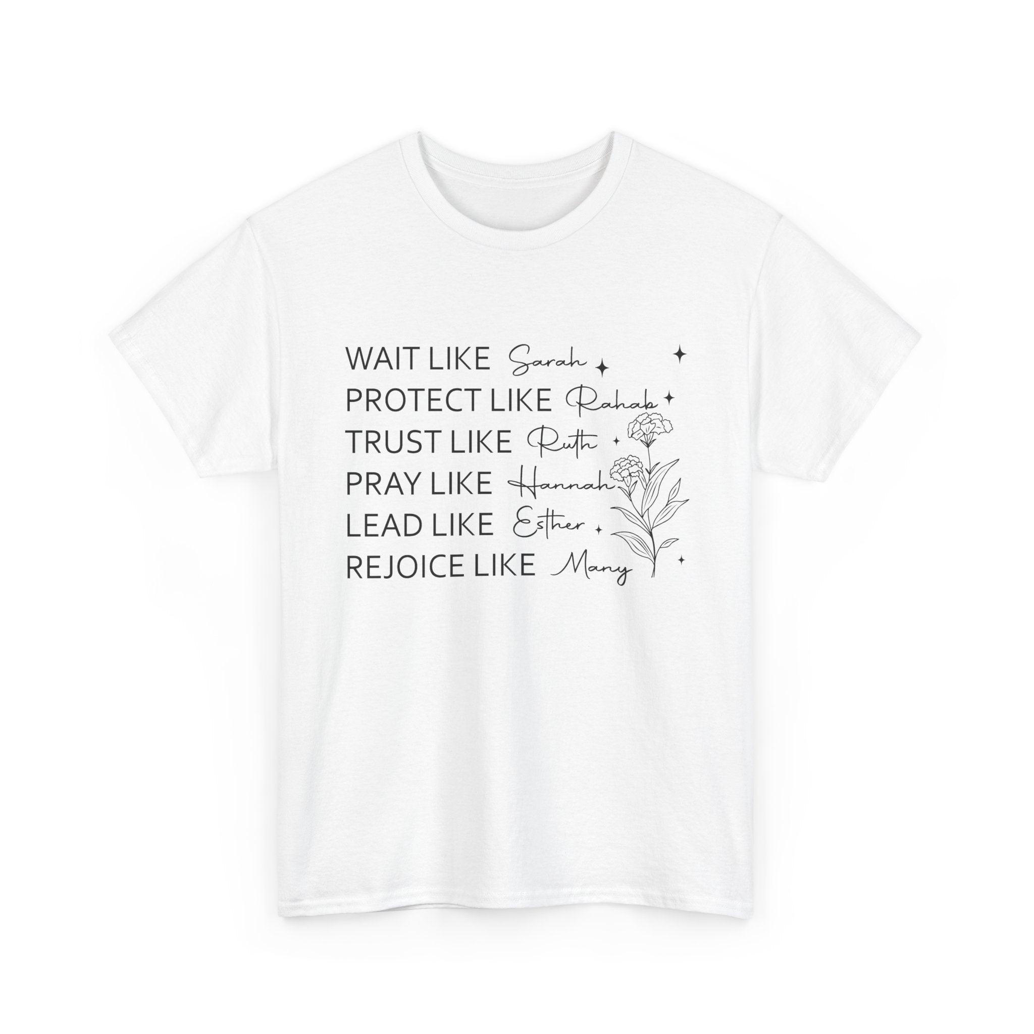 Faith Inspiration Tee — "Wait Like Sarah, Protect Like Deborah" Christian Scripture Shirt