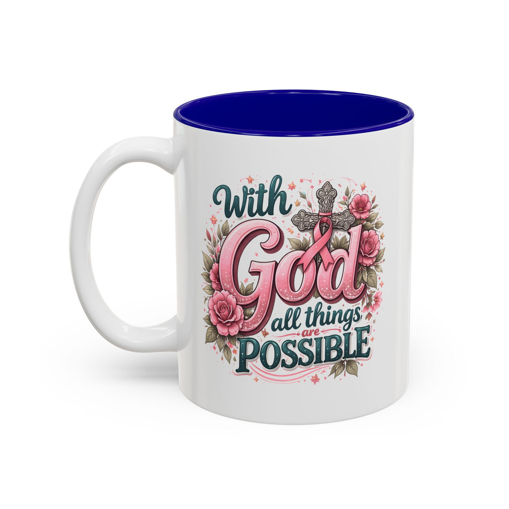 Mug — "With God All Things Are Possible" Floral Two-Tone Accent Coffee Mug