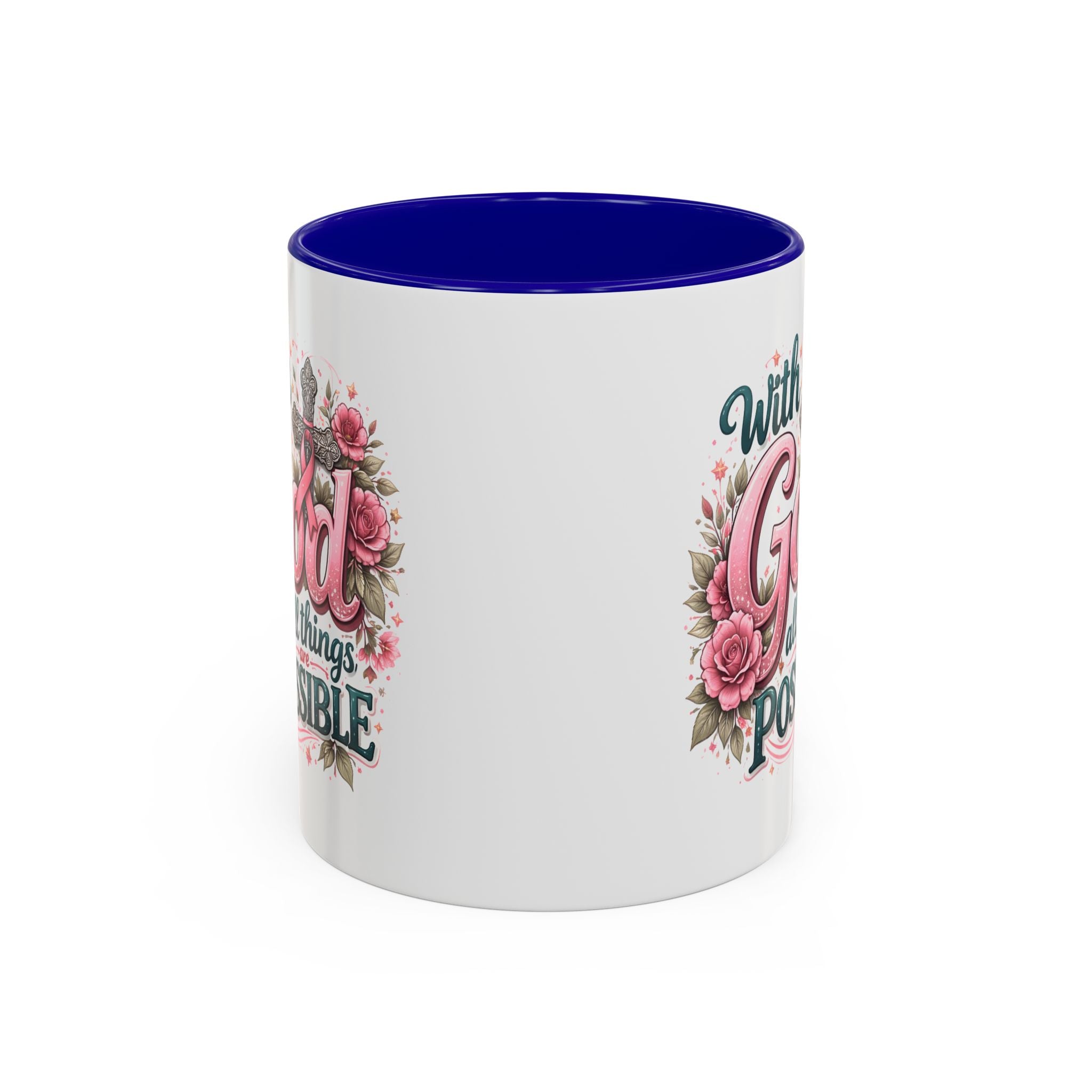 Mug — "With God All Things Are Possible" Floral Two-Tone Accent Coffee Mug