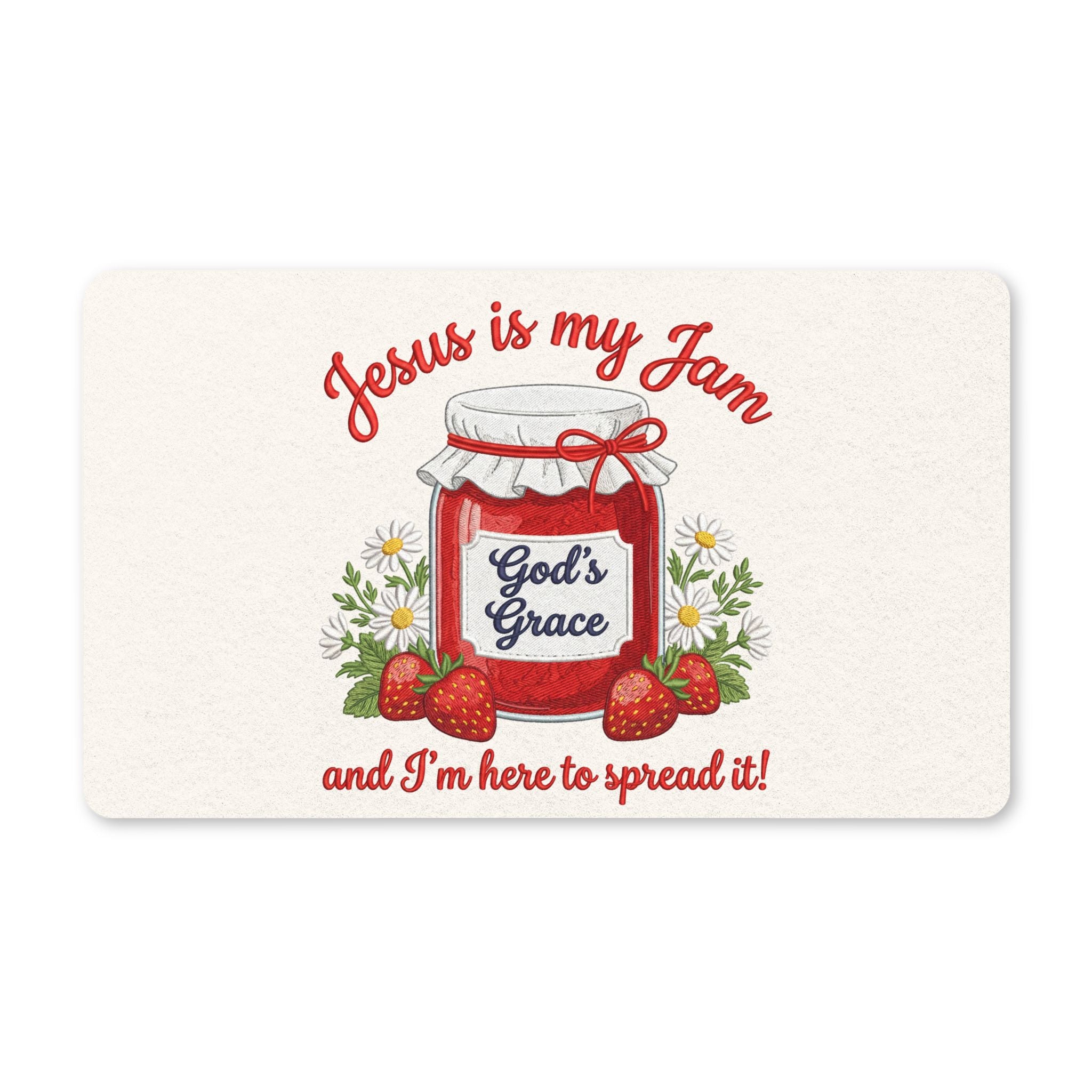 Christian Doormat — "Jesus Is My Jam" Welcome Mat with "God's Grace" Jam Jar Design