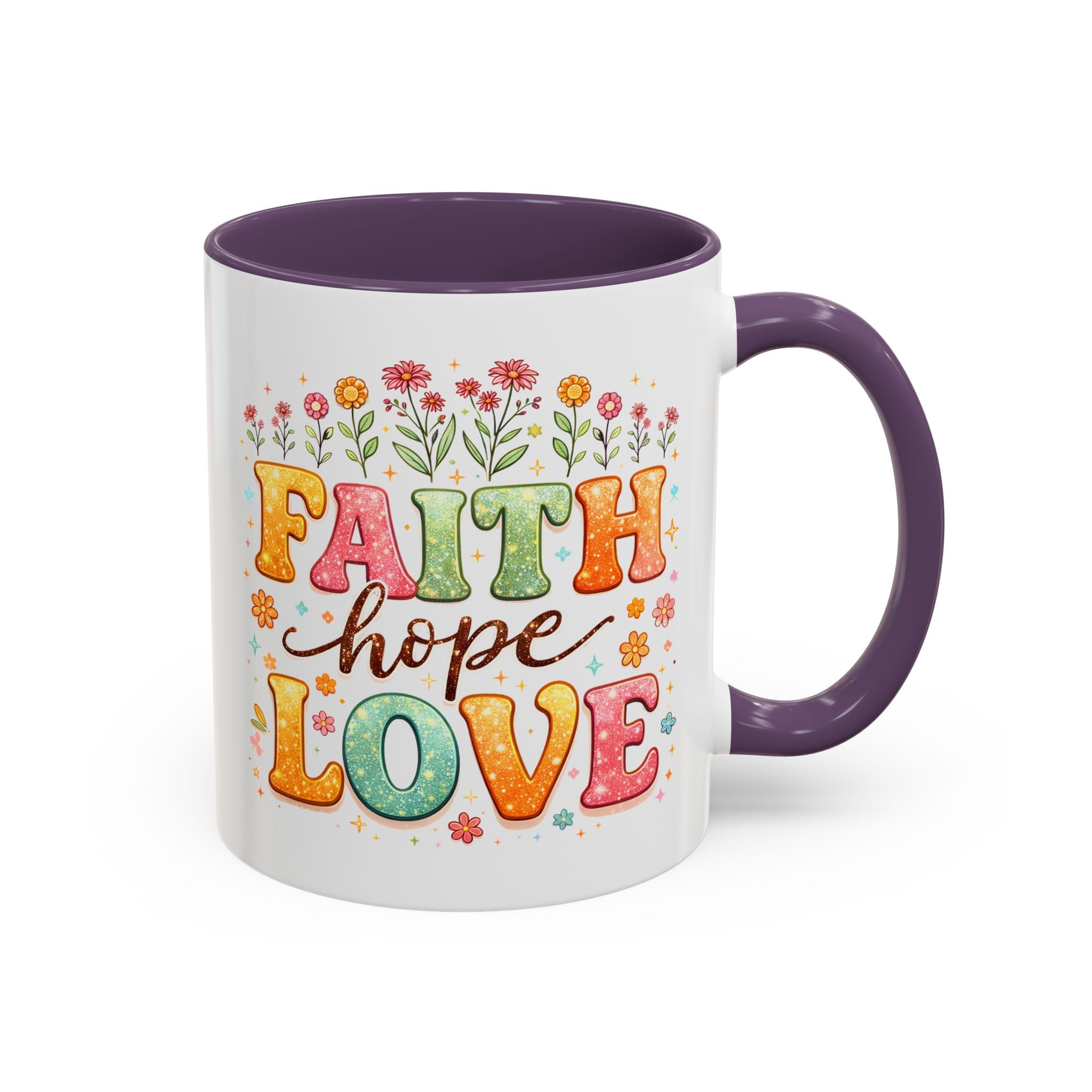 Faith Hope Love Accent Coffee Mug — Inspirational Floral Ceramic Mug (11/15 oz)