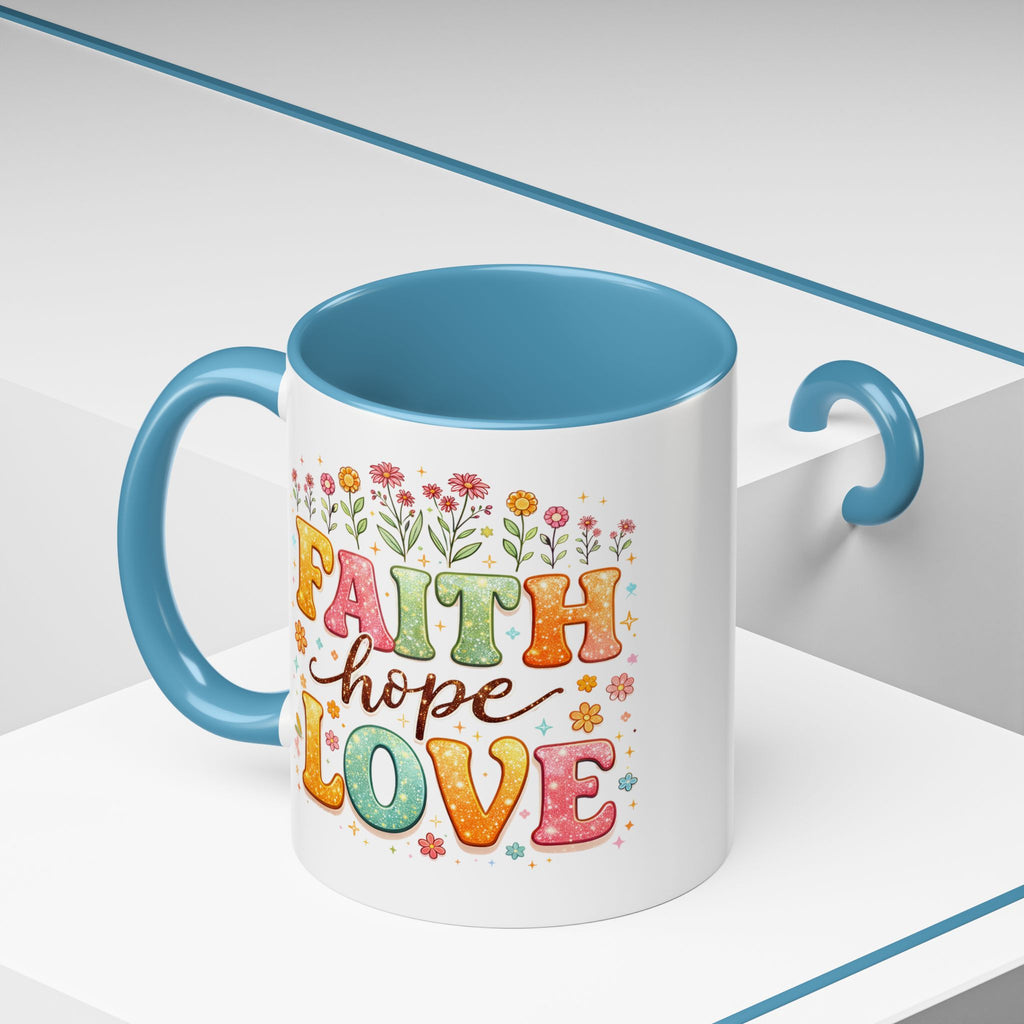 Faith Hope Love Accent Coffee Mug — Inspirational Floral Ceramic Mug (11/15 oz)