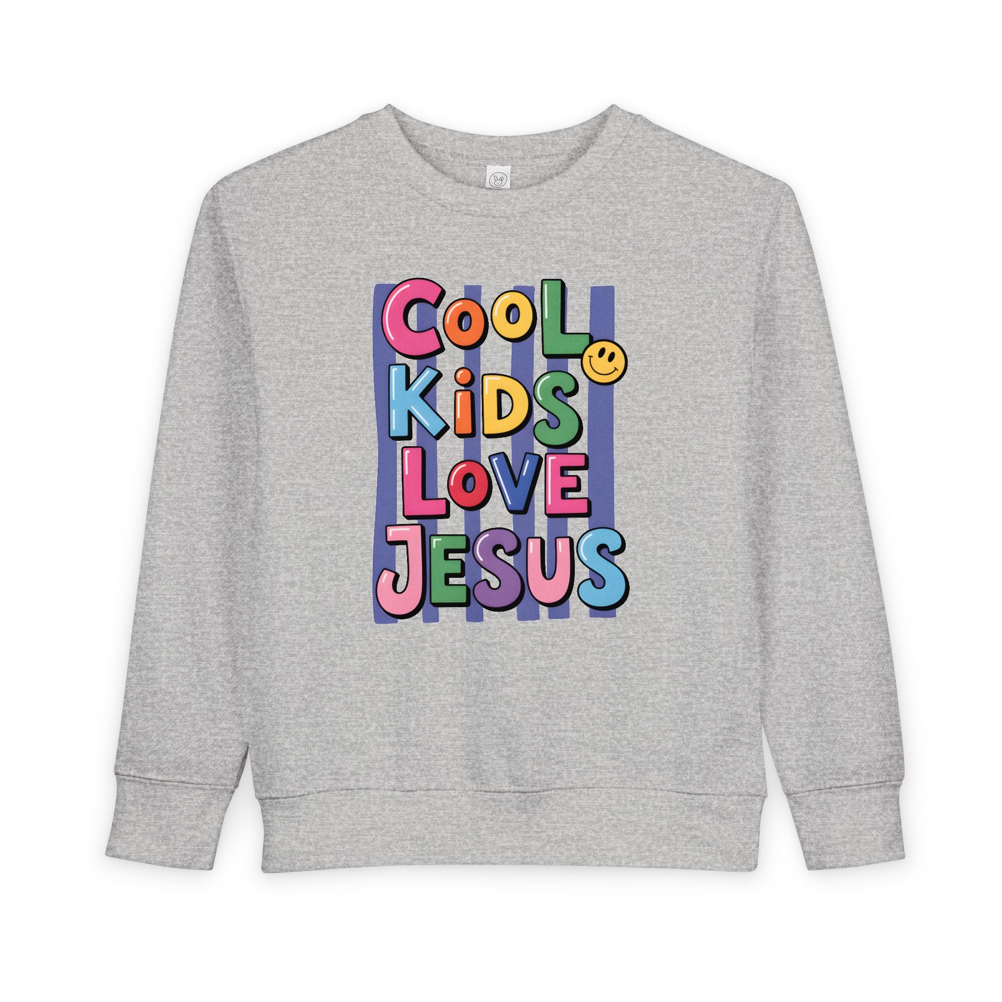Toddler Sweatshirt — "Cool Kids Love Jesus" Colorful Christian Kids Crewneck