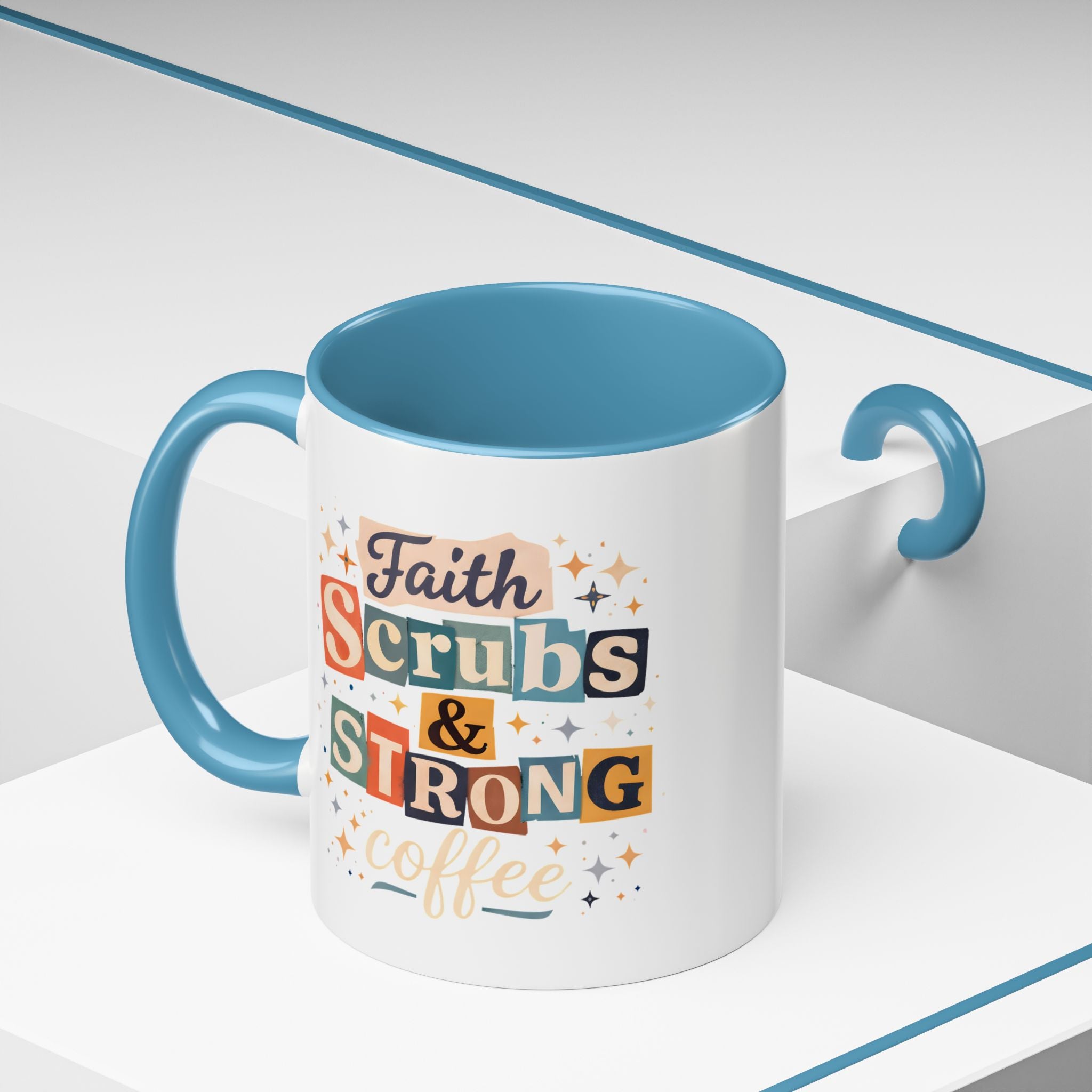 Faith Scrubs & Strong Coffee Accent Mug — Nurse/Healthcare Worker Gift (11oz, 15oz)